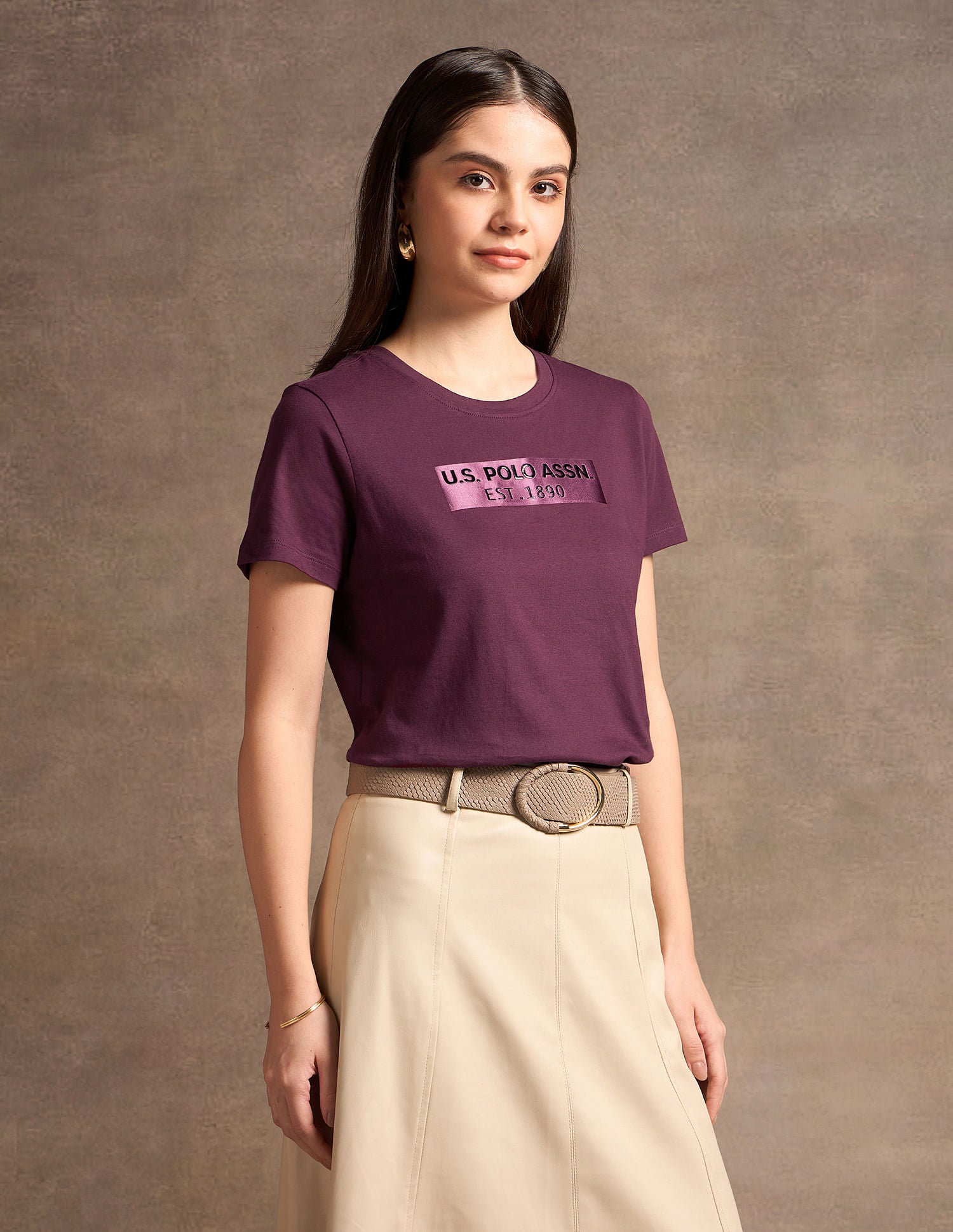 Satin Sticker Print Cotton T-Shirt Wine - U.S. POLO ASSN. | Large