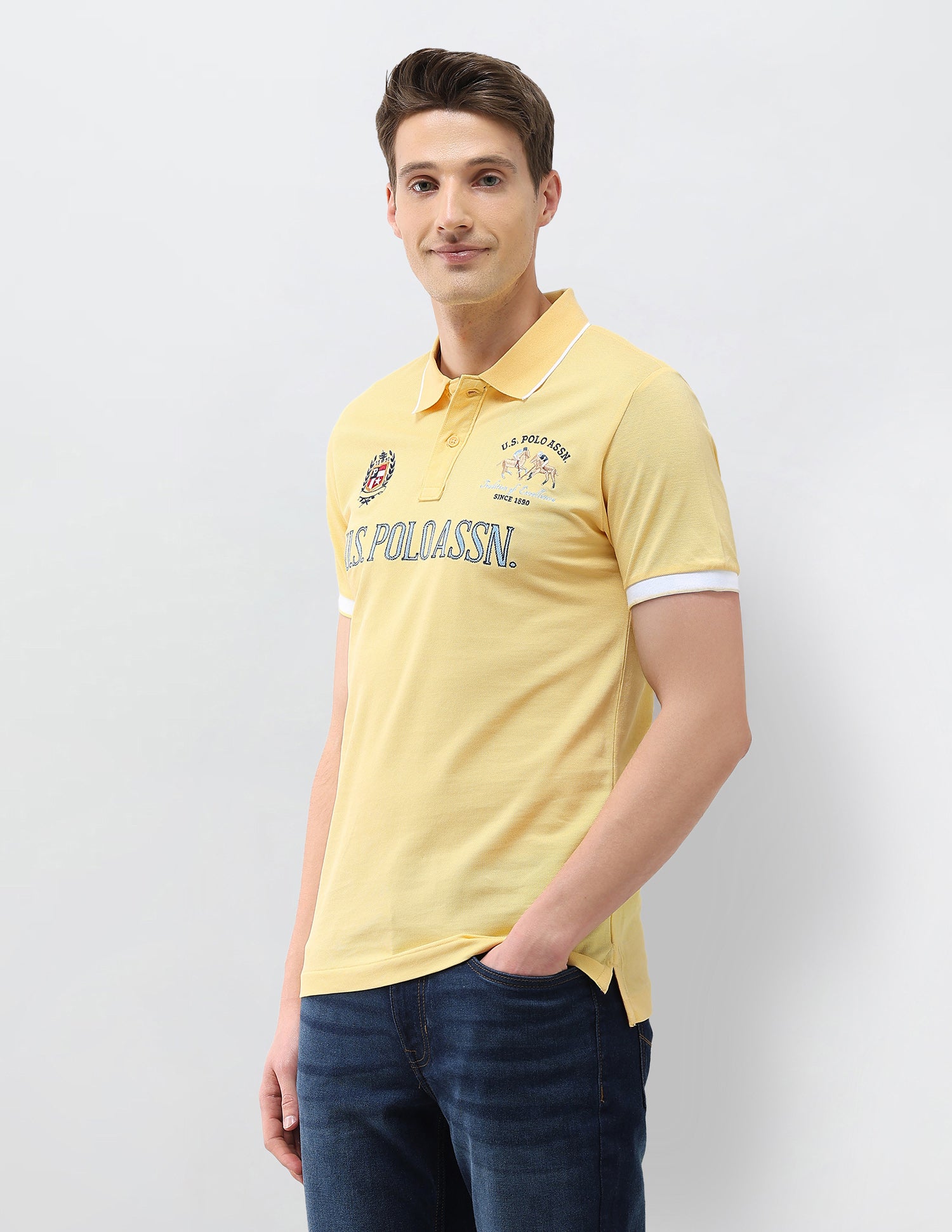 Numeric Brand Embroidered Slim Fit Polo Shirt Yellow - U.S. Polo Assn. India | Large