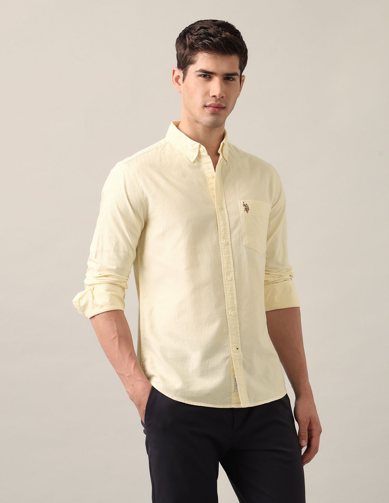 Vertical Striped Oxford Shirt Yellow - U.S. Polo Assn. India | Large