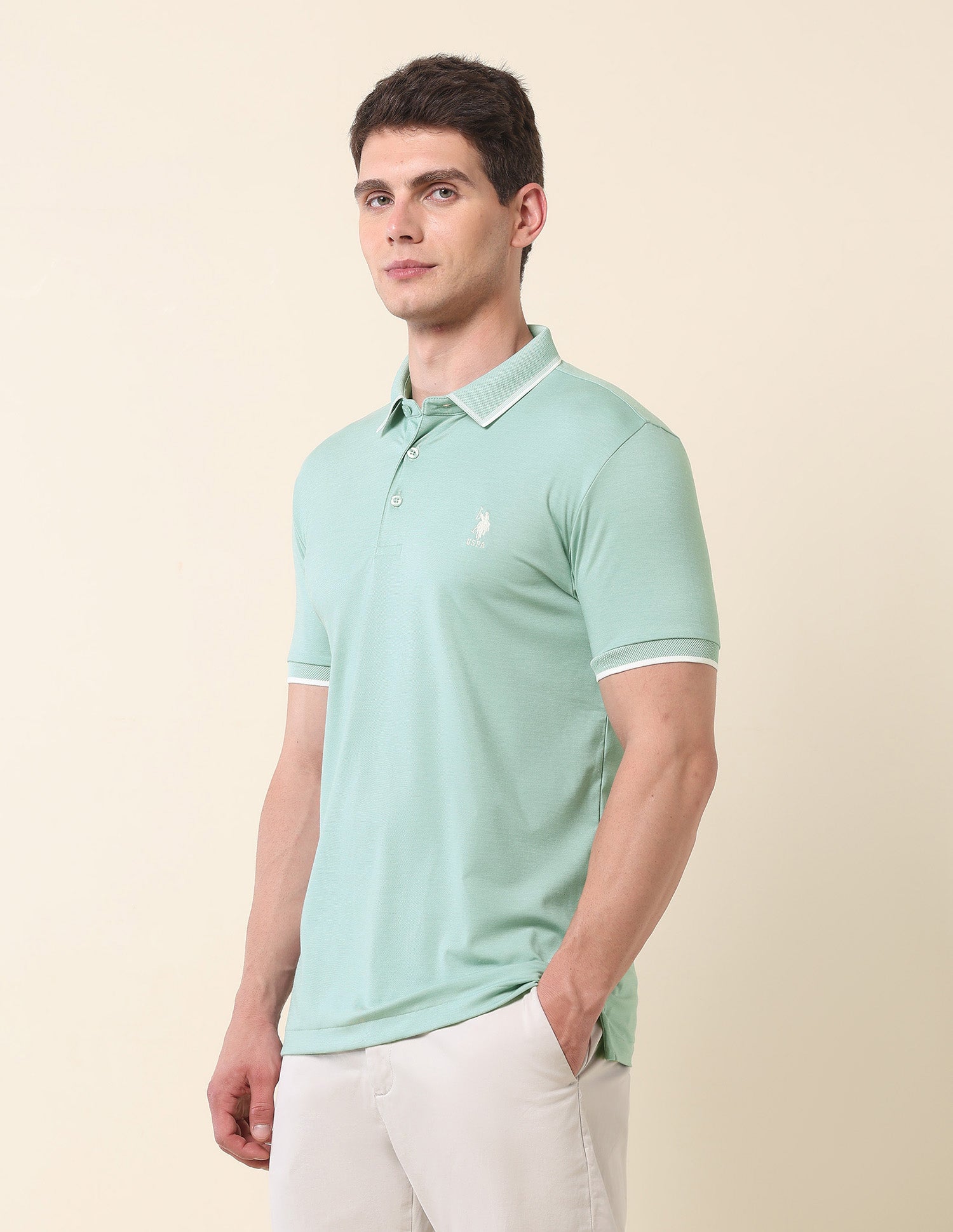 Slim Fit Monochrome Majesty Polo Shirt Green - U.S. Polo Assn. India | Large