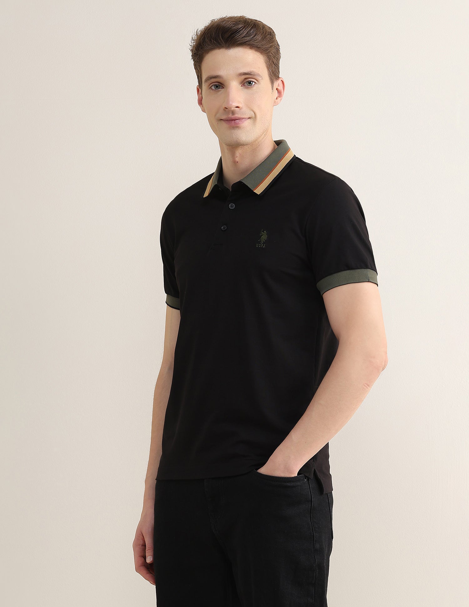 Solid Slim Fit Polo Shirt Black - U.S. Polo Assn. India | Large