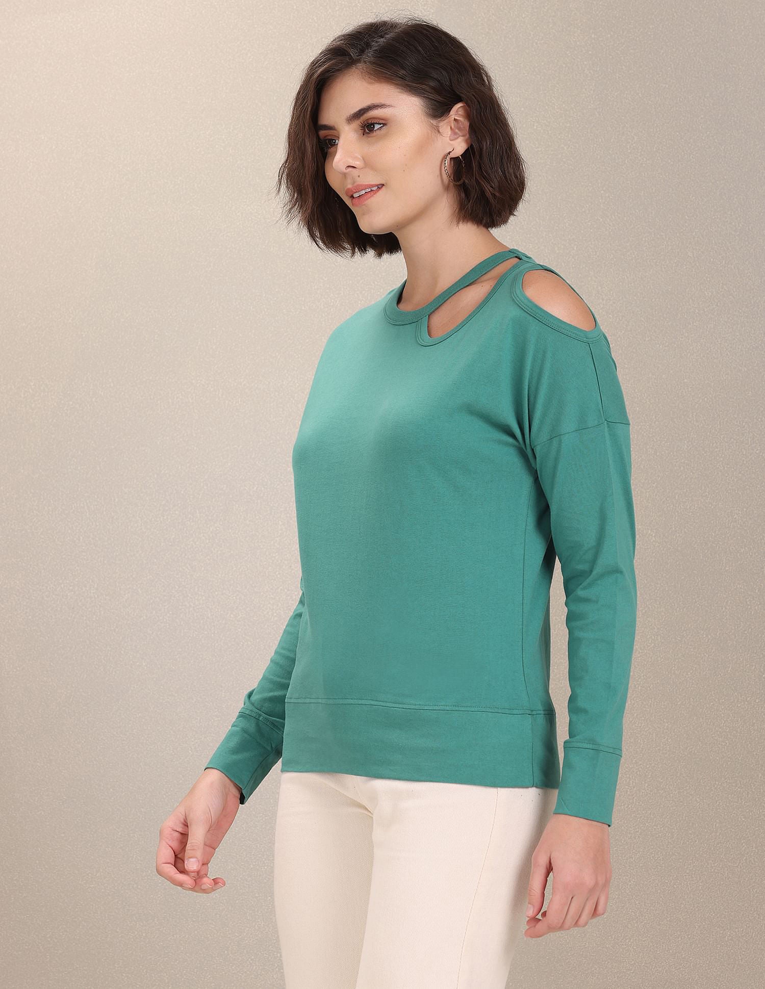 Cut Out Shoulder Solid Top Teal - U.S. Polo Assn. India | Large