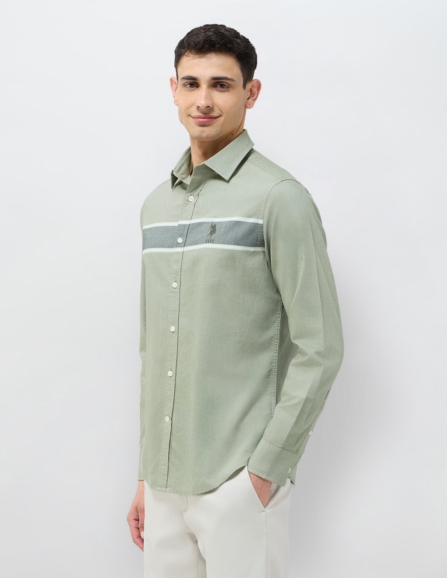 Horizontal Striped Tailored Fit Shirt Green - U.S. POLO ASSN. | Large