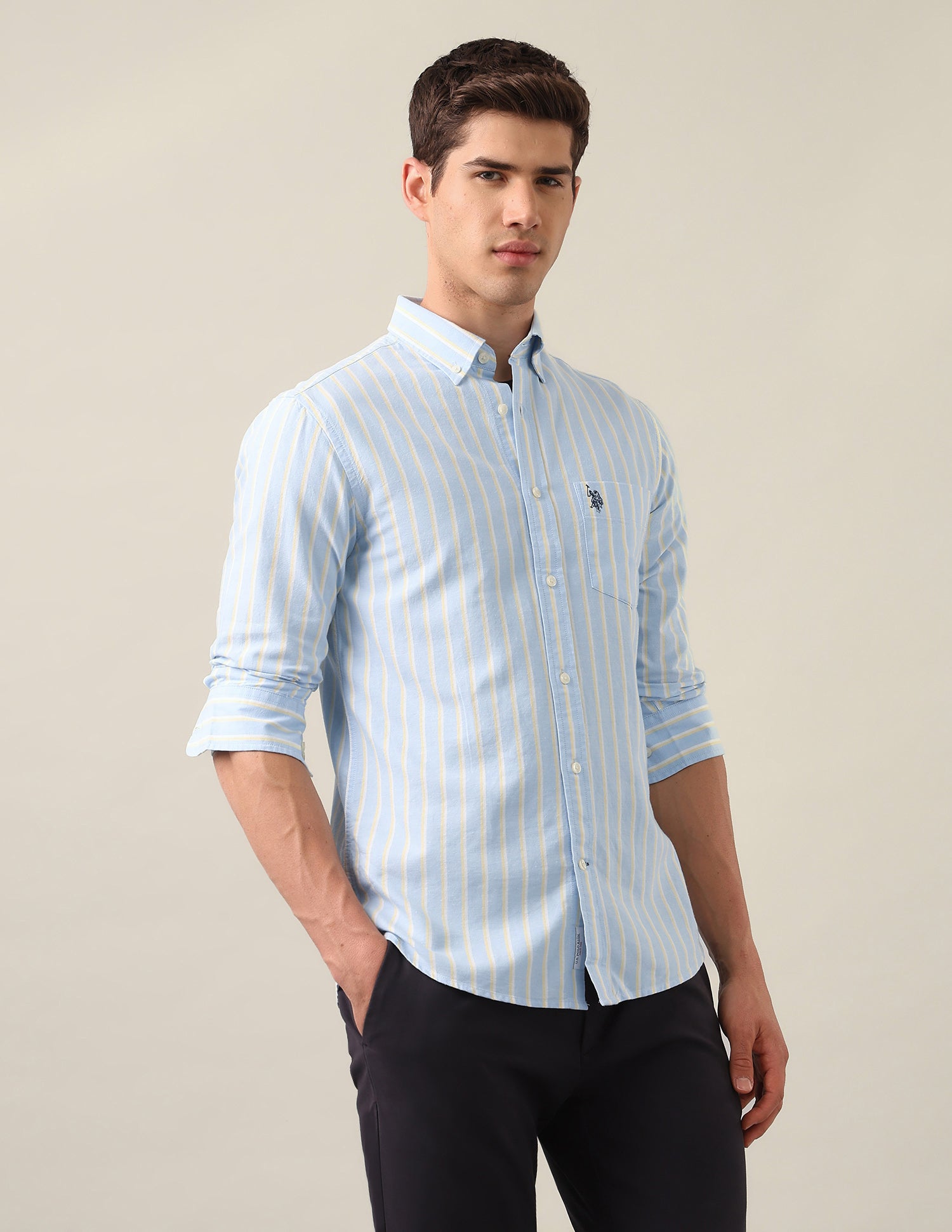 Vertical Striped Oxford Shirt Light Blue - U.S. Polo Assn. India | Large