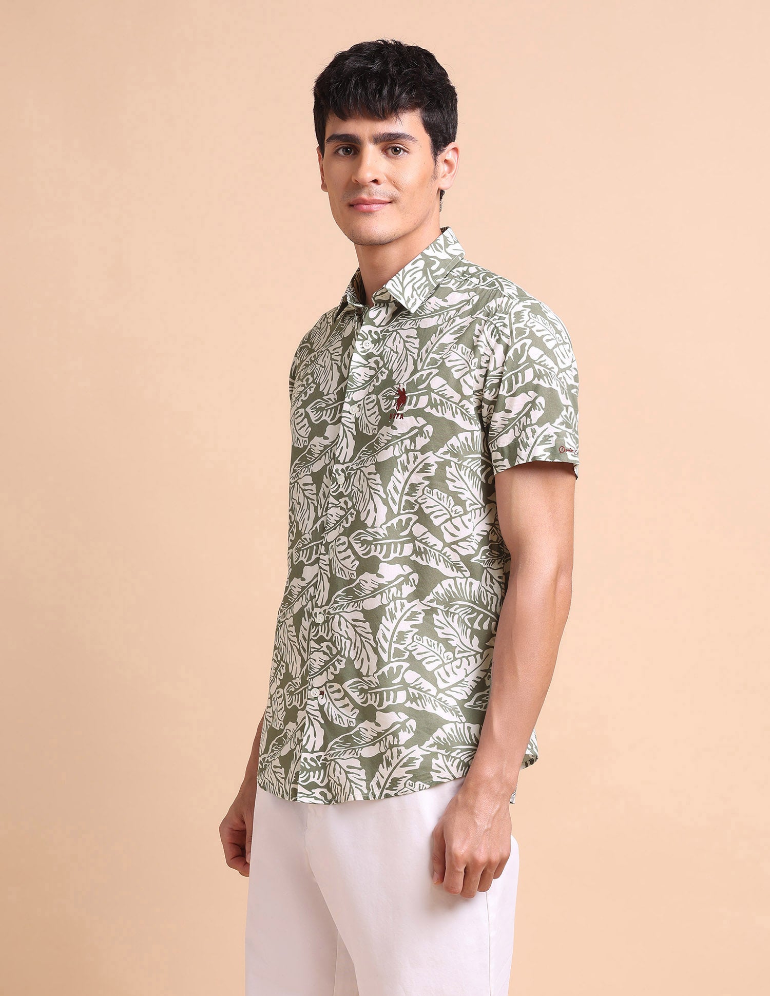 Manhattan Slim Fit All-Over Shirt Light Olive - U.S. POLO ASSN. | Large