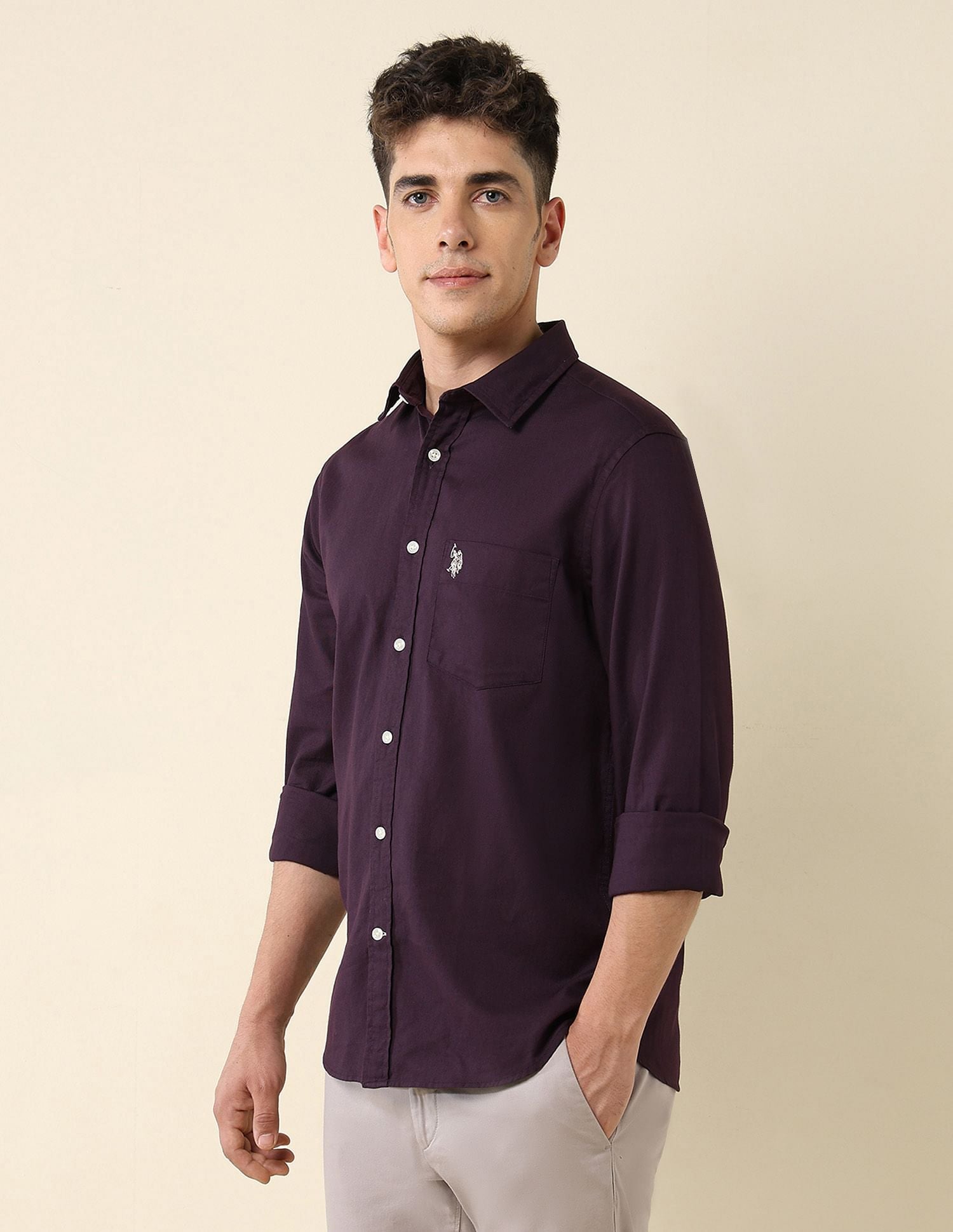 Tailored Fit Dobby Shirt Wine - U.S. Polo Assn. India | Large