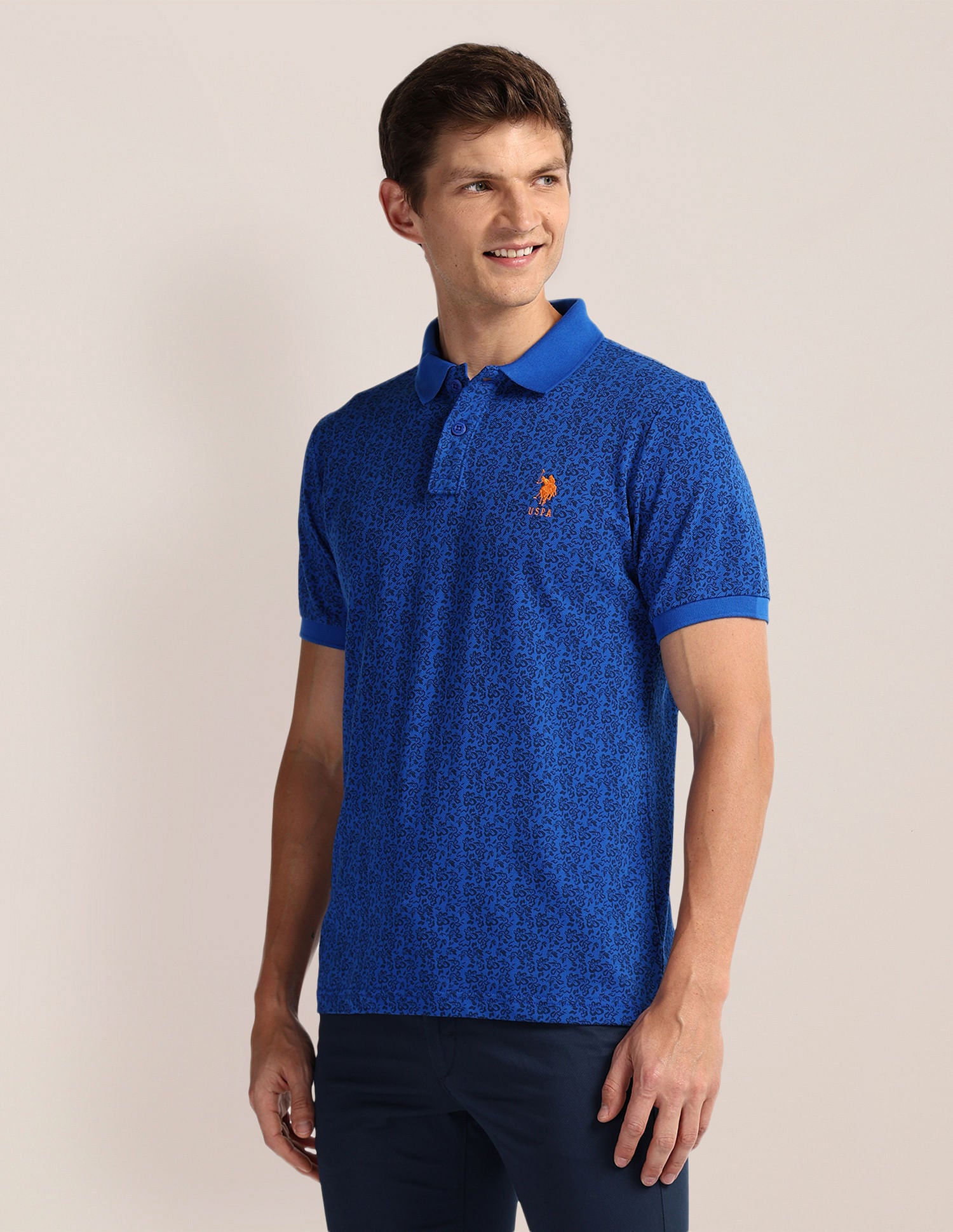 Floral Print Slim Fit Polo Shirt Blue - U.S. POLO ASSN. | Large