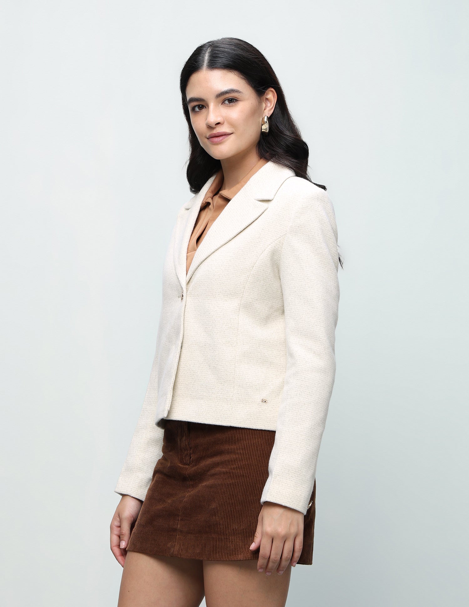 Solid Cropped Blazer Jacket Off-White - U.S. Polo Assn. India | Large