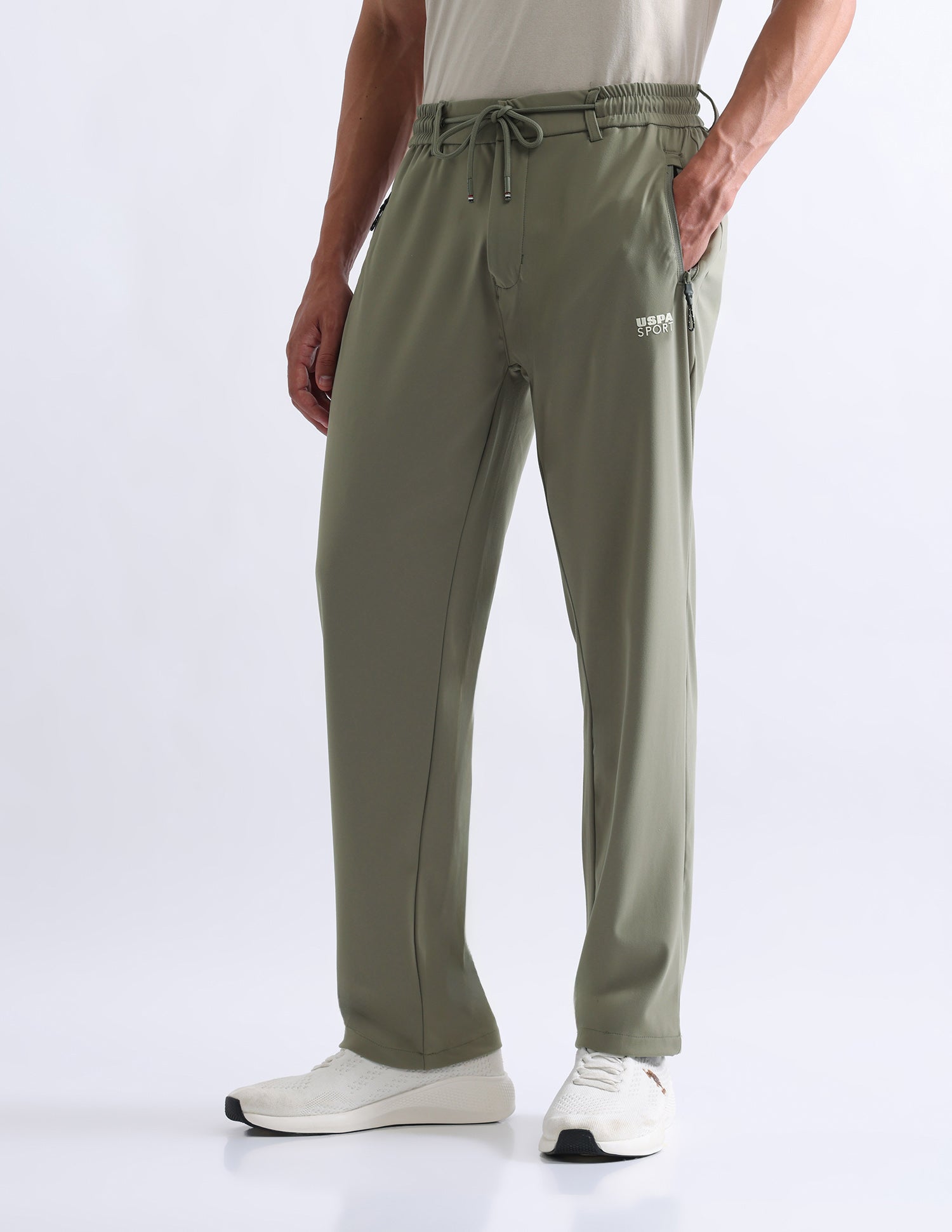 Solid Regular Fit Active Track Pants Light Olive - U.S. Polo Assn. India | Large