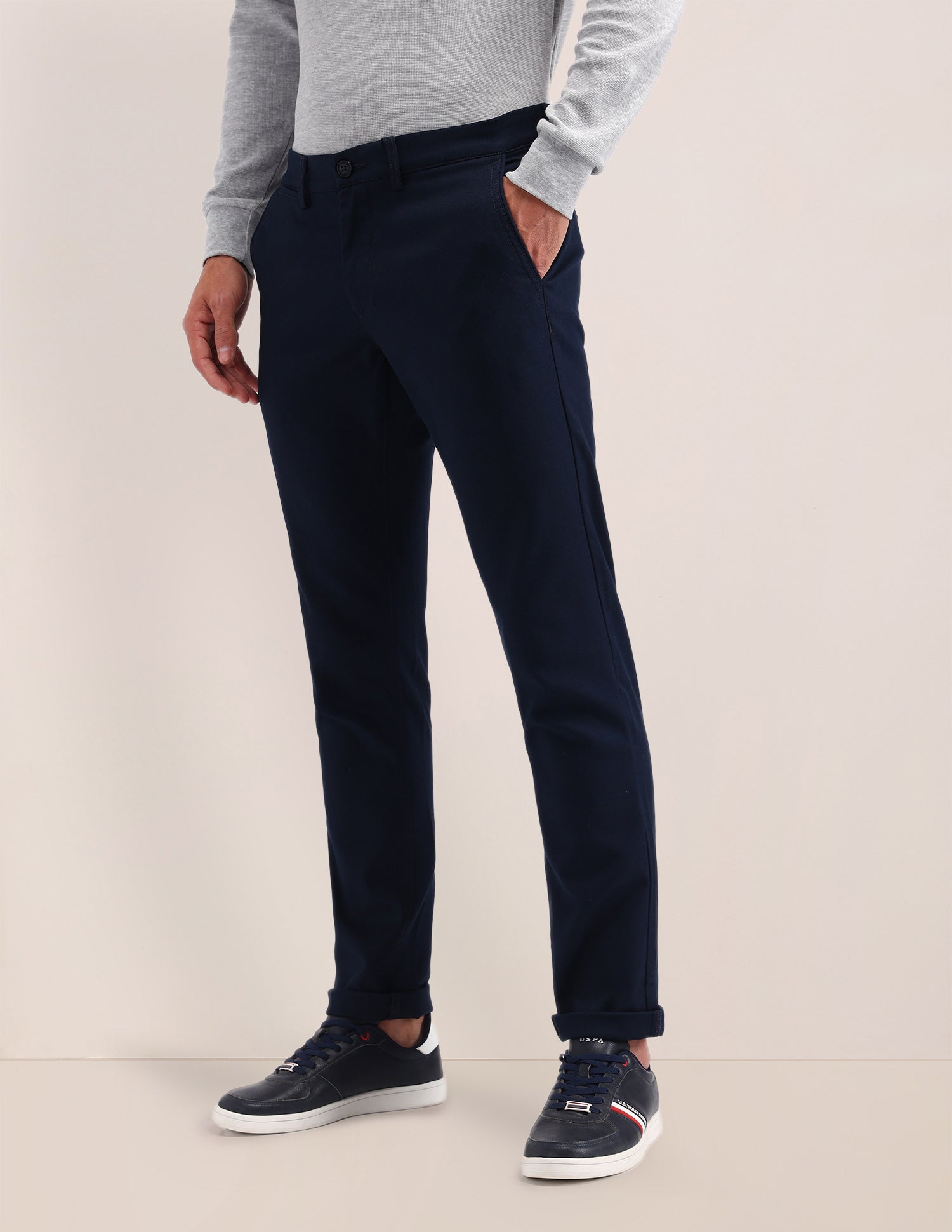 Denver Slim Fit Solid Trousers Navy - U.S. POLO ASSN. | Large