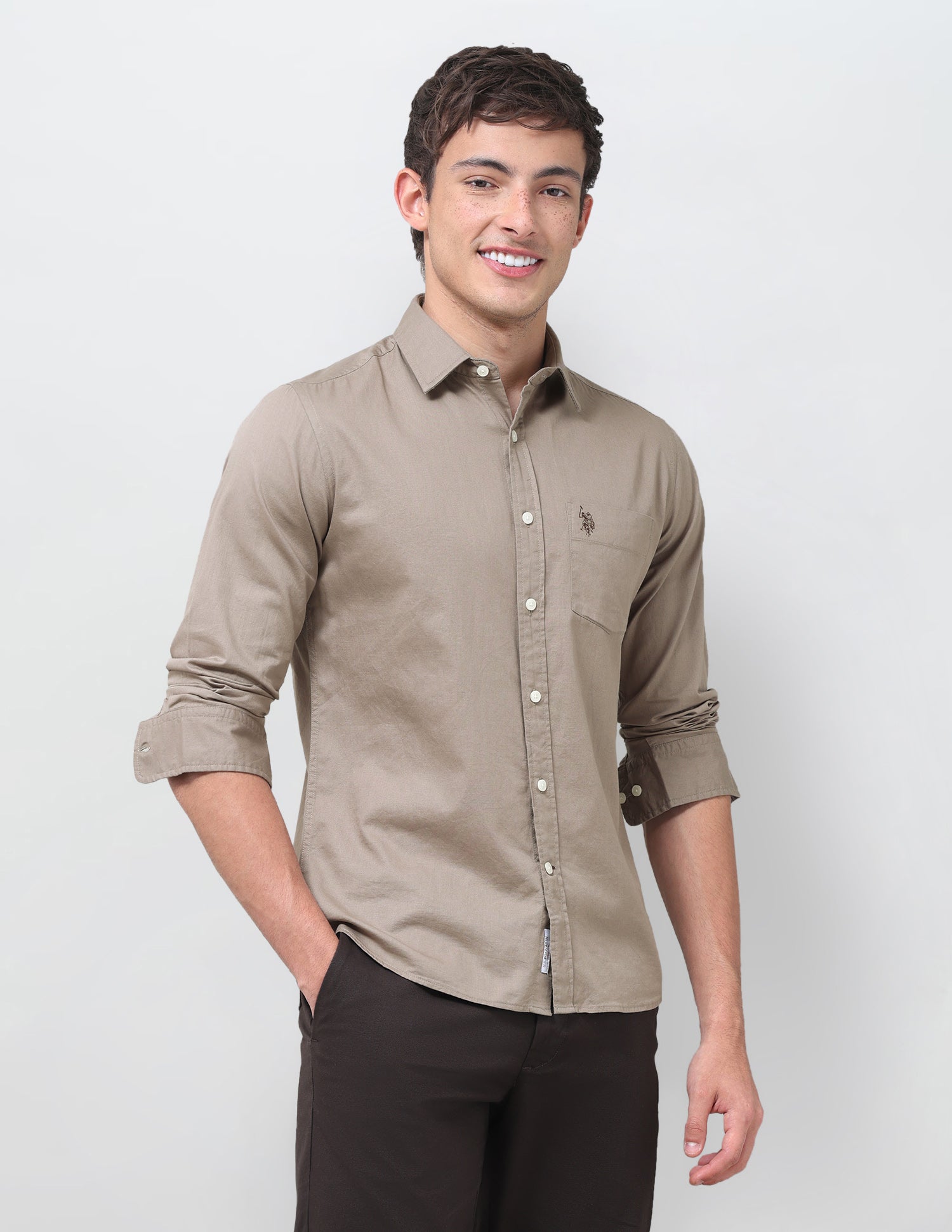 Tailored Fit Twill Shirt Light Olive - U.S. Polo Assn. India | Large