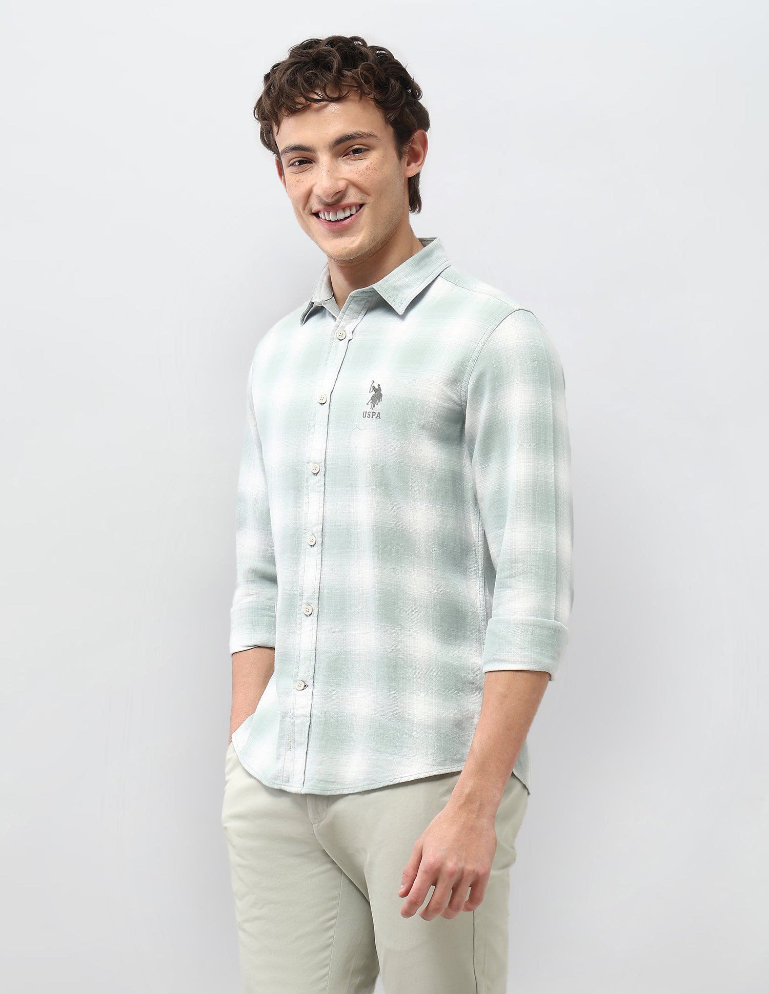 Motel On The Coast Tartan Checked Shirt Light Green - U.S. Polo Assn. India | Large