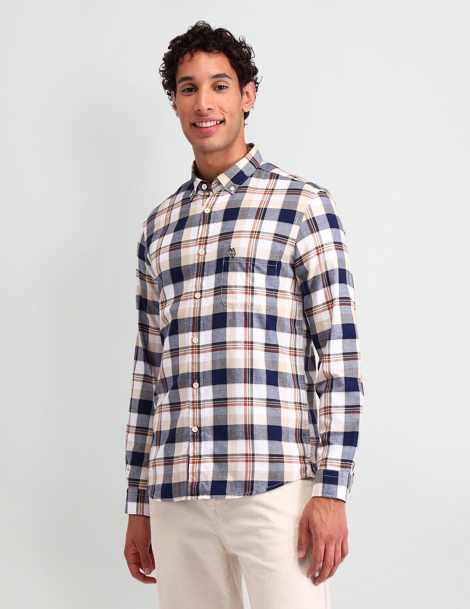 Manhattan Slim Fit Checked Shirt Mustard - U.S. Polo Assn. India | Large