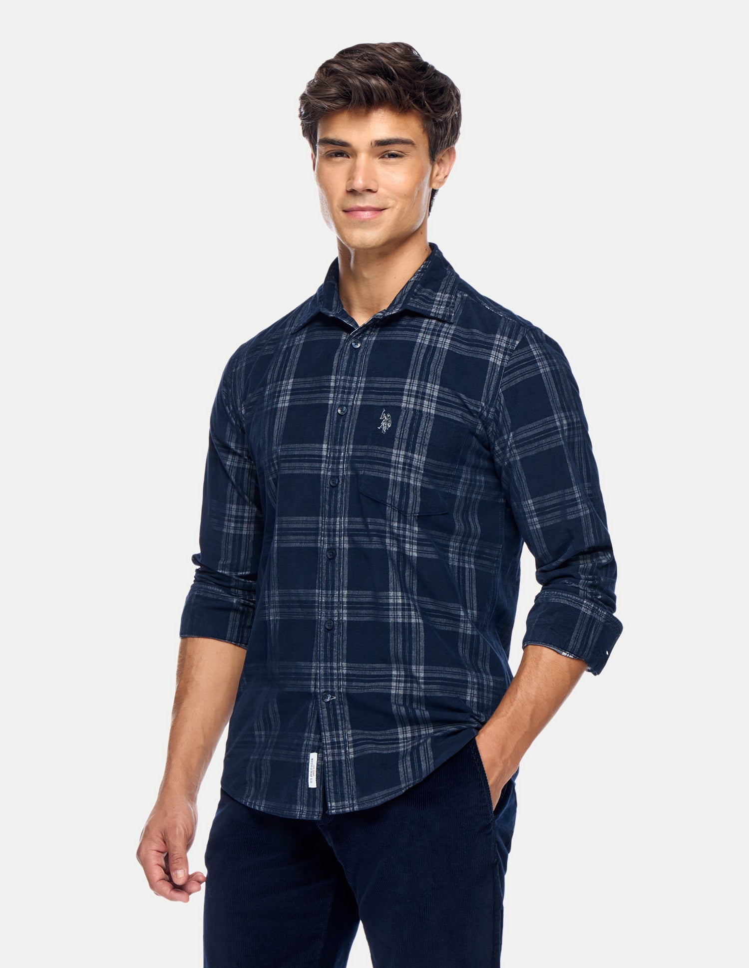 Tailored Fit Corduroy Shirt Navy - U.S. Polo Assn. India | Large