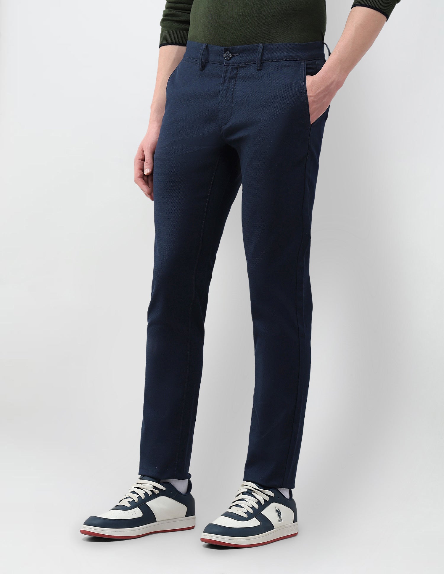 Austin Slim Fit Textured Trousers Navy - U.S. Polo Assn. India | Large