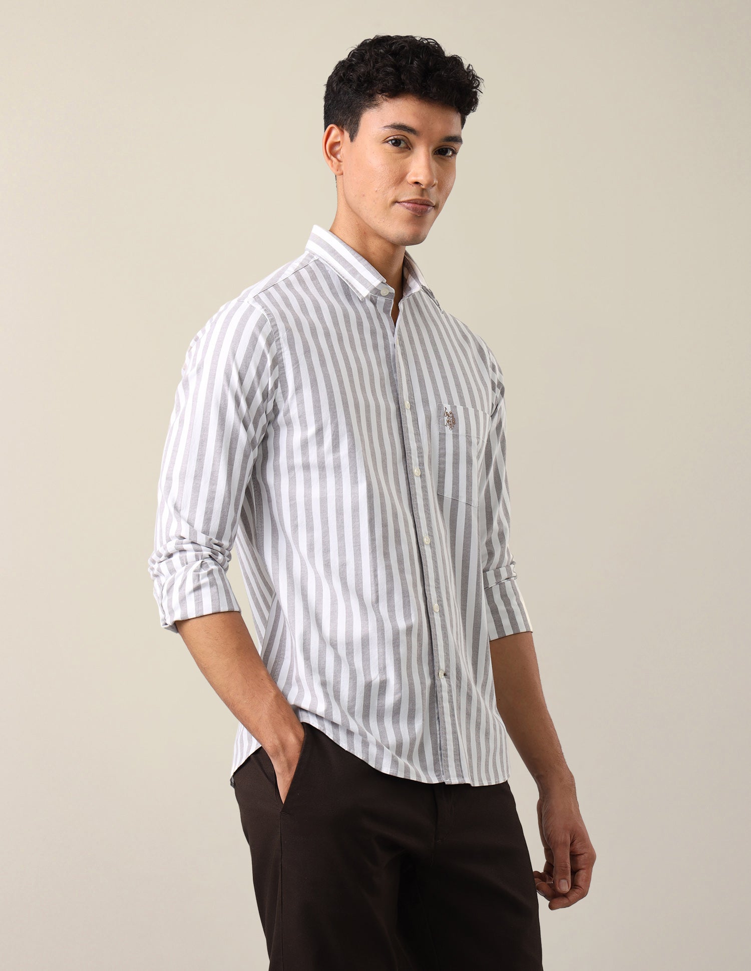 Tailored Fit Vertical Striped Shirt Grey - U.S. Polo Assn. India | Large