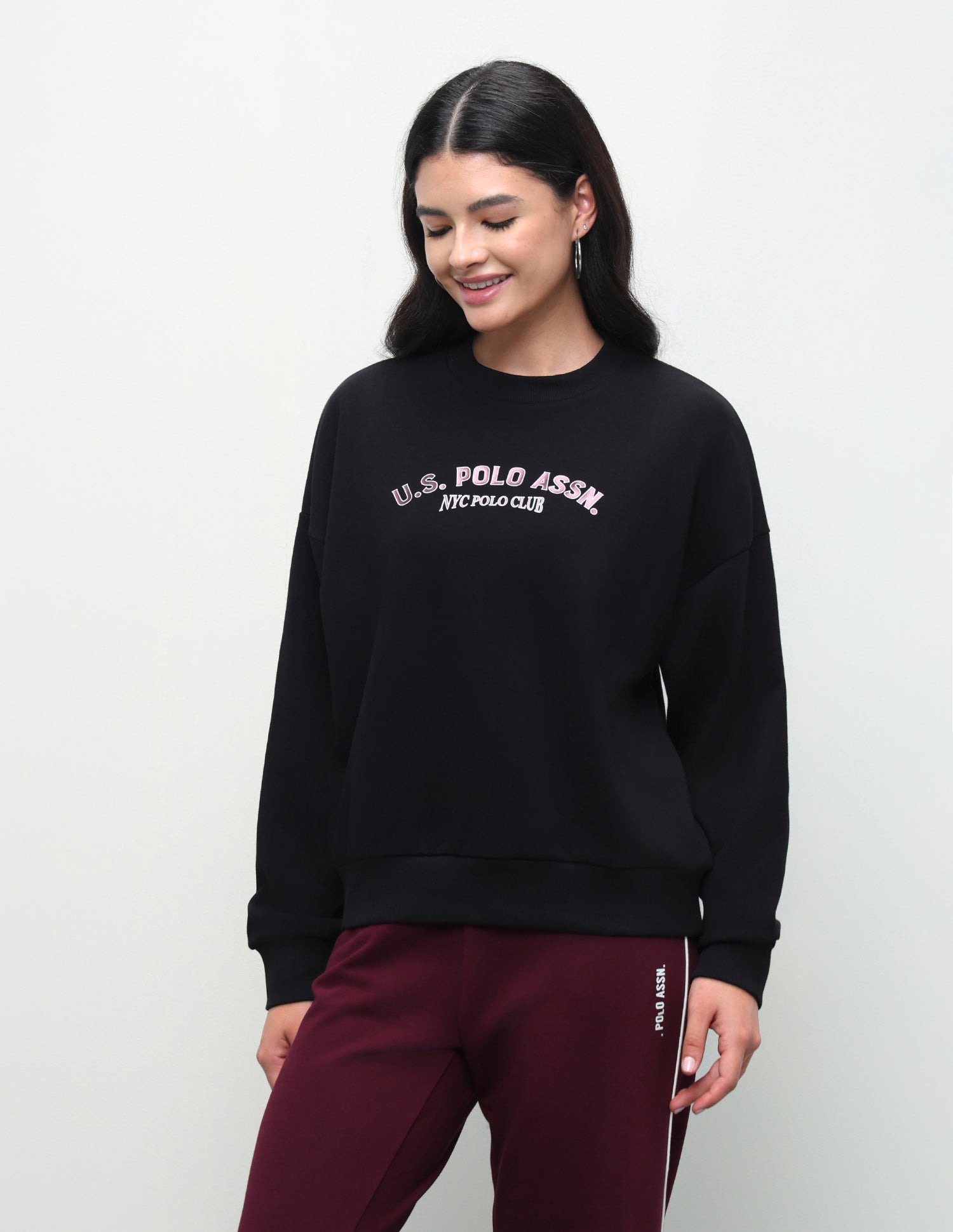 Typographic Brand Printed Oversized Fit Sweatshirt Black - U.S. Polo Assn. India | Large