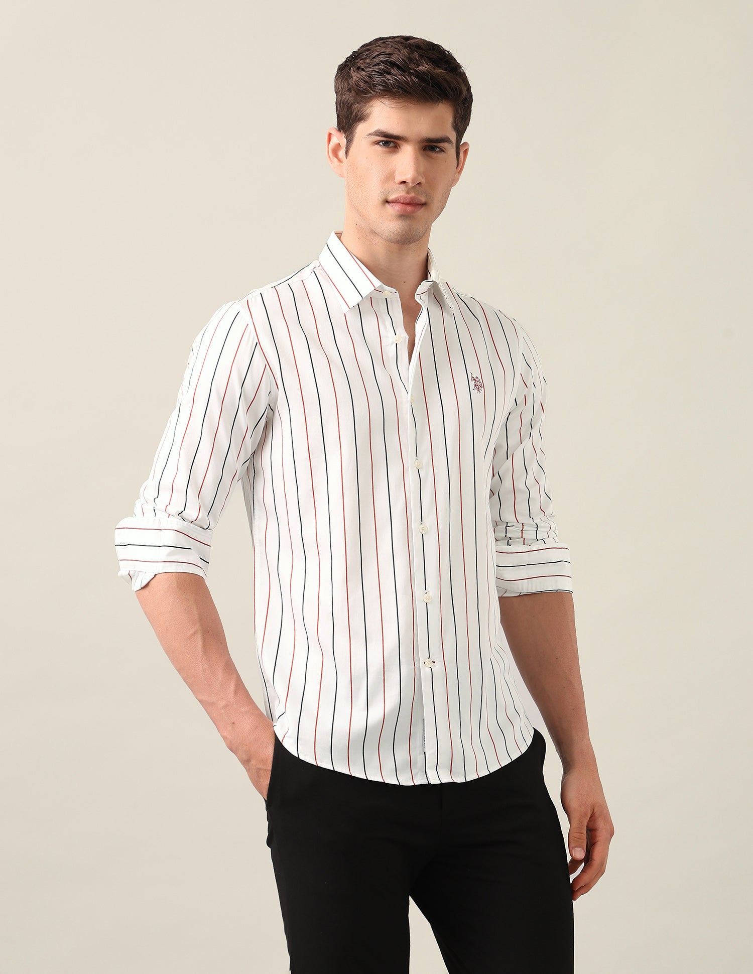 Vertical Striped Satin Shirt White - U.S. Polo Assn. India | Large