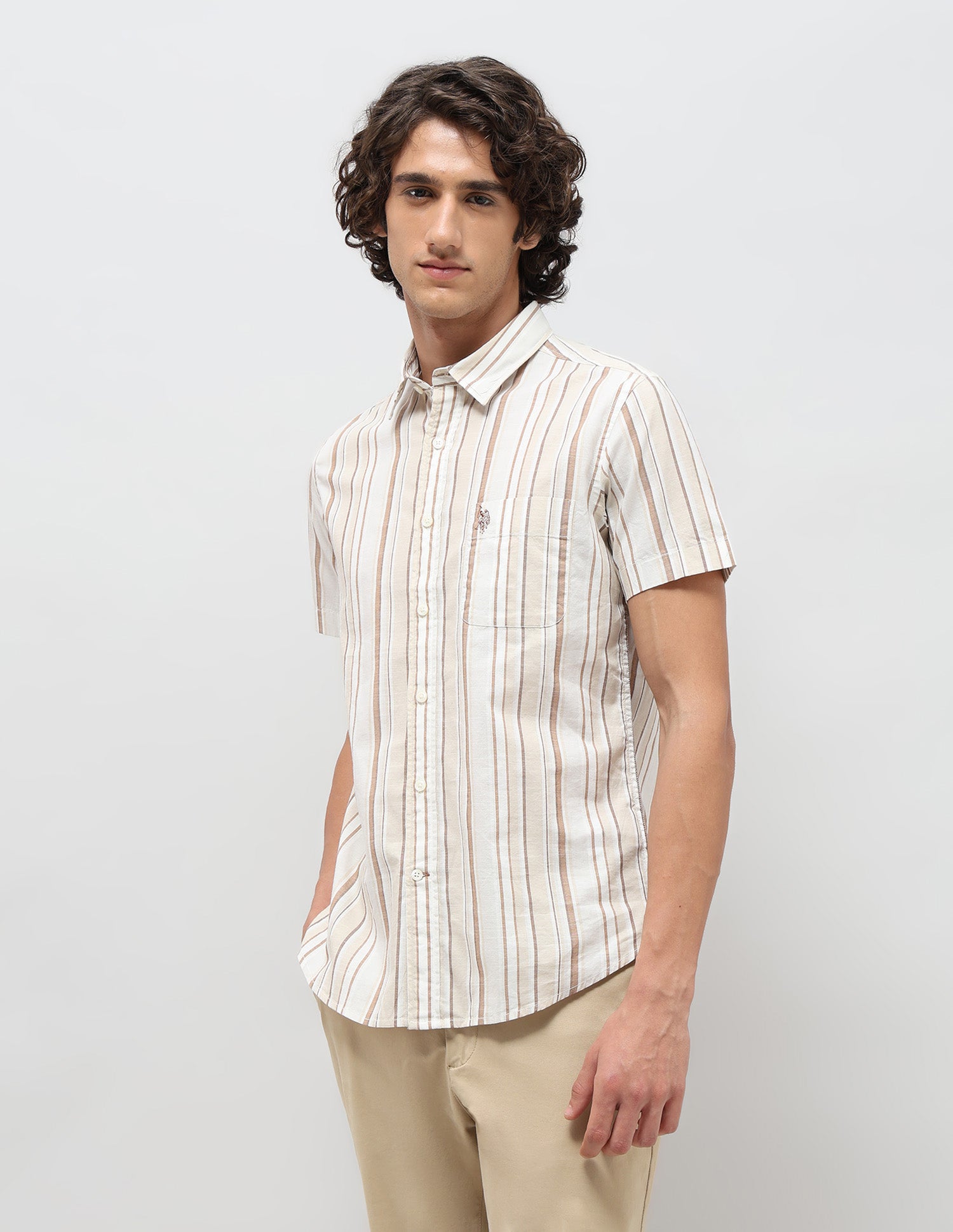 Pure Cotton Slim Fit Shirt Khaki - U.S. POLO ASSN. | Large