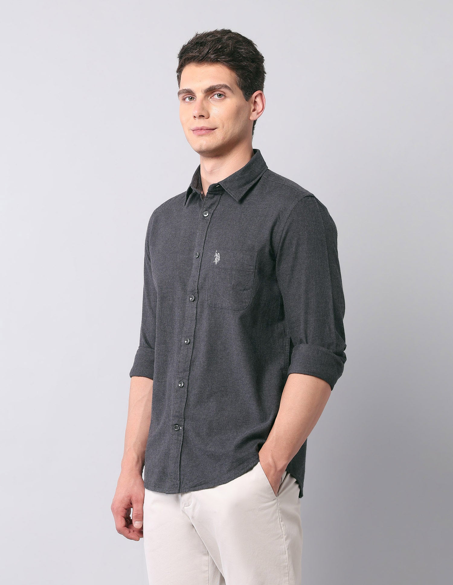 Regular Fit Pure Cotton Shirt Grey - U.S. Polo Assn. India | Large