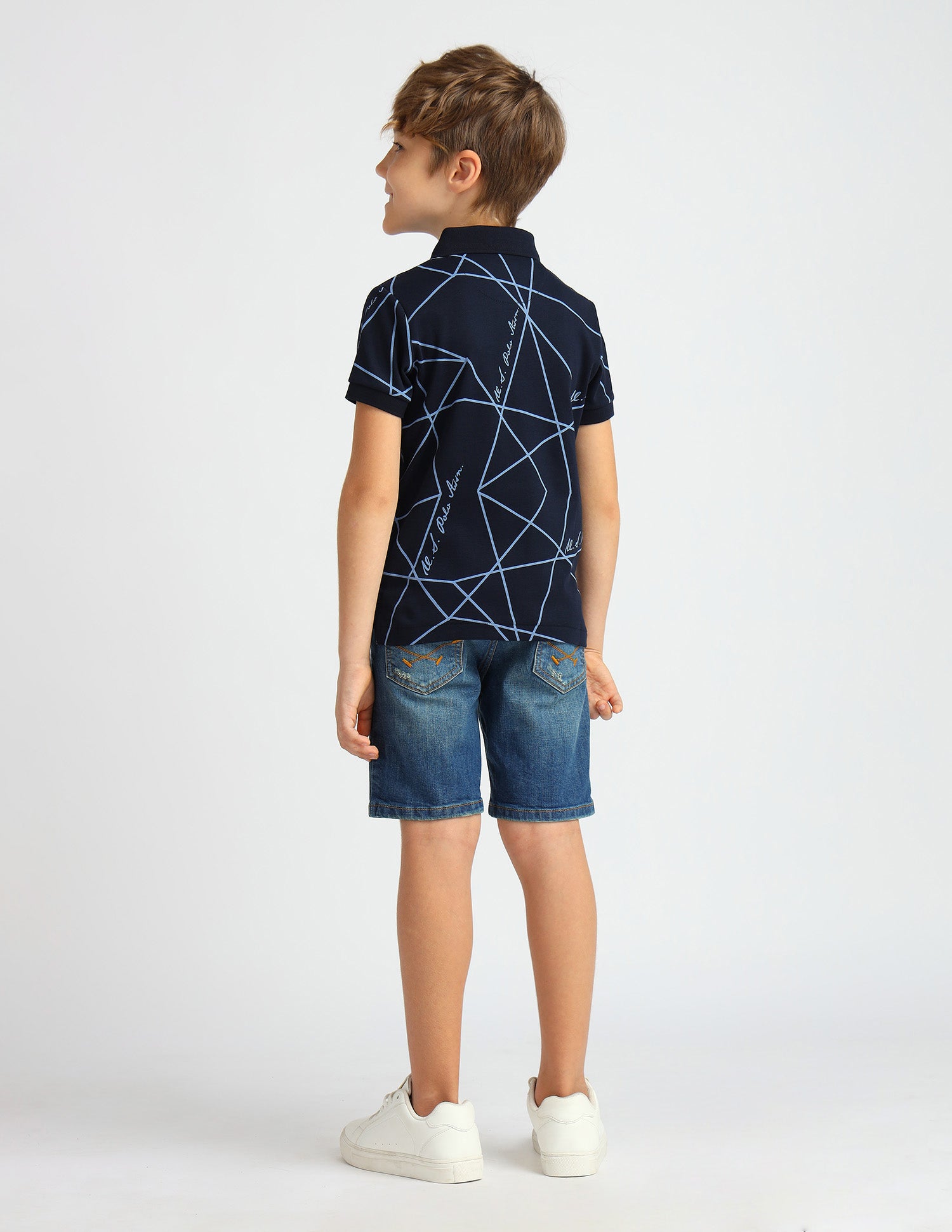 Boys Geometric Printed Regular Fit Polo Shirt Navy - U.S. POLO ASSN. | Large