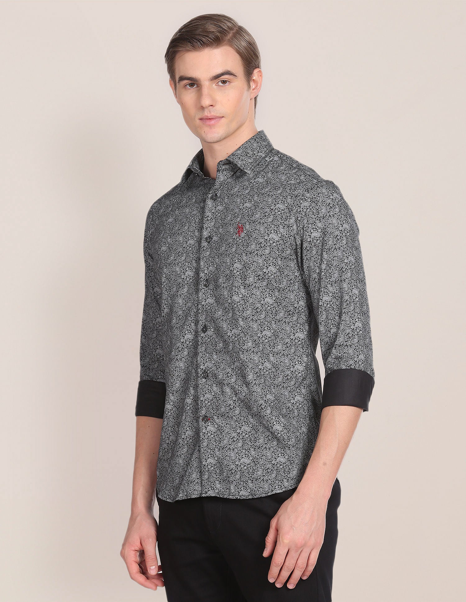 Paisley Print Cotton Casual Shirt Black - U.S. Polo Assn. India | Large