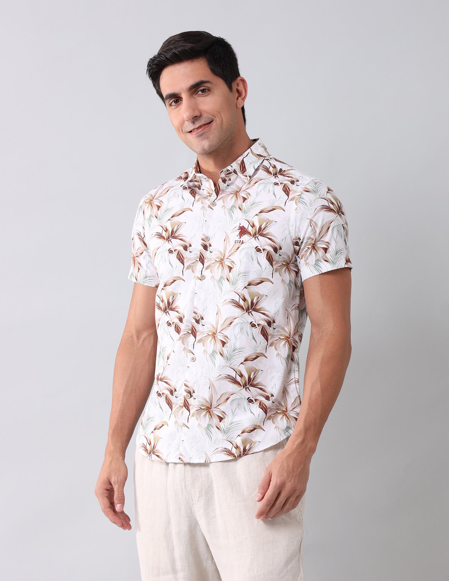 Regular Fit Floral Printed Shirt Brown - U.S. Polo Assn. India | Large