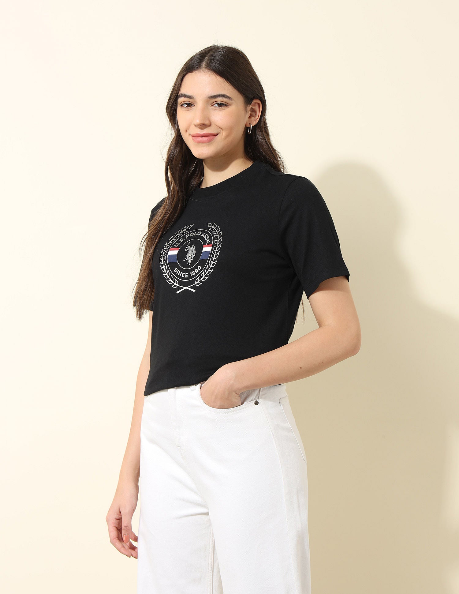 Boxy Fit Brand Printed T-Shirt Black - U.S. POLO ASSN. | Large