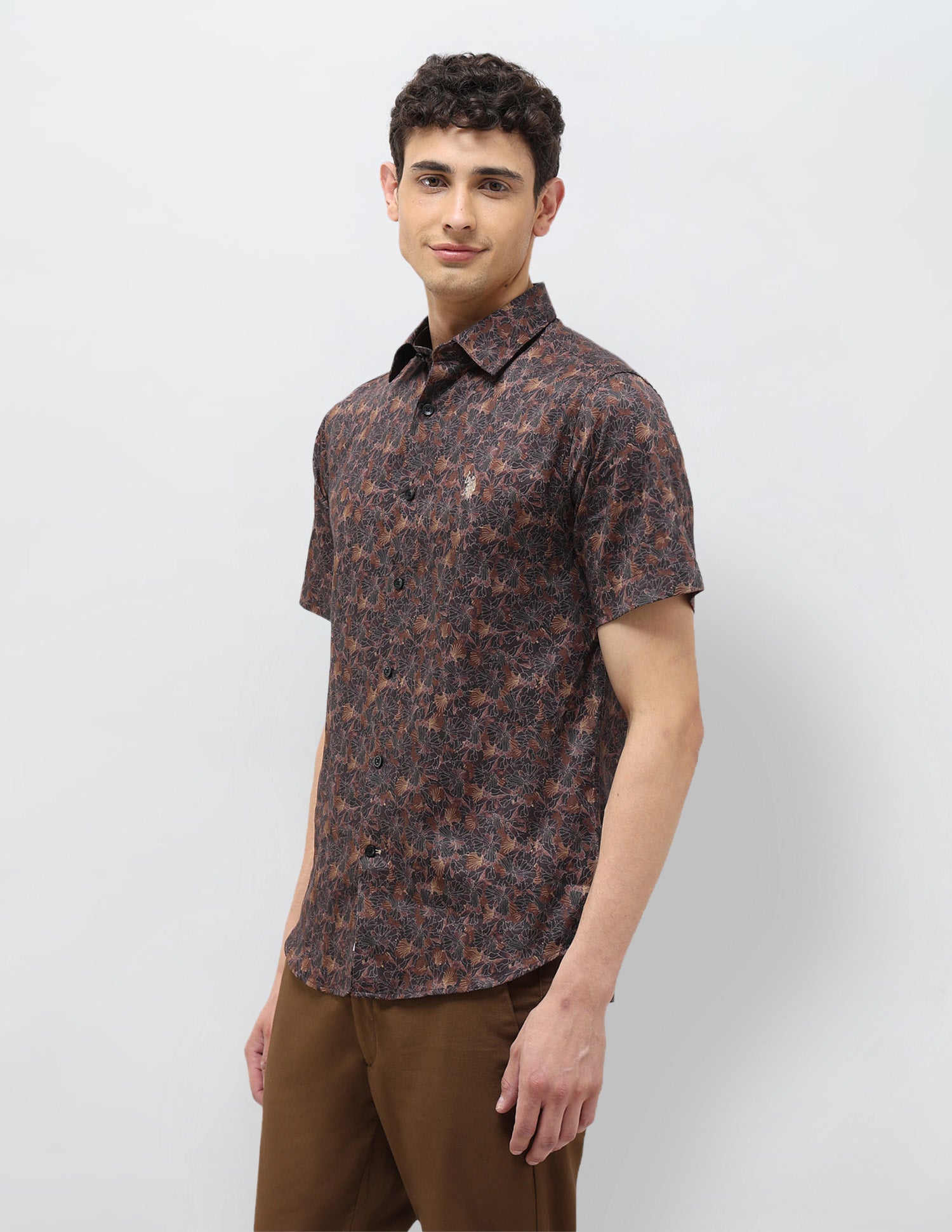 Floral Printed Tailored Fit Shirt Choco - U.S. POLO ASSN. | Large