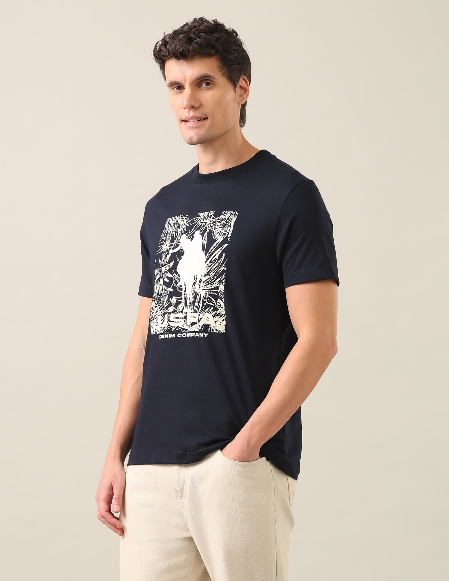 Graphic Brand Printed Regular Fit T-Shirt Navy - U.S. Polo Assn. India | Large