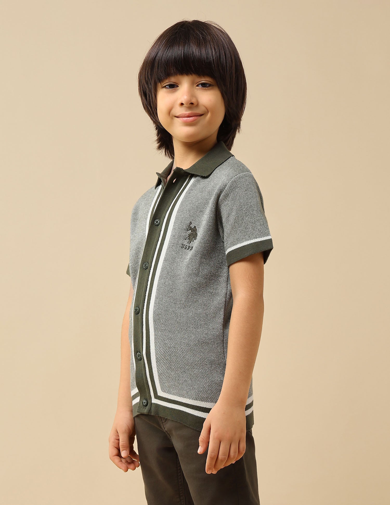 Boys Textured Regular Fit Polo Shirt Olive - U.S. POLO ASSN. | Large