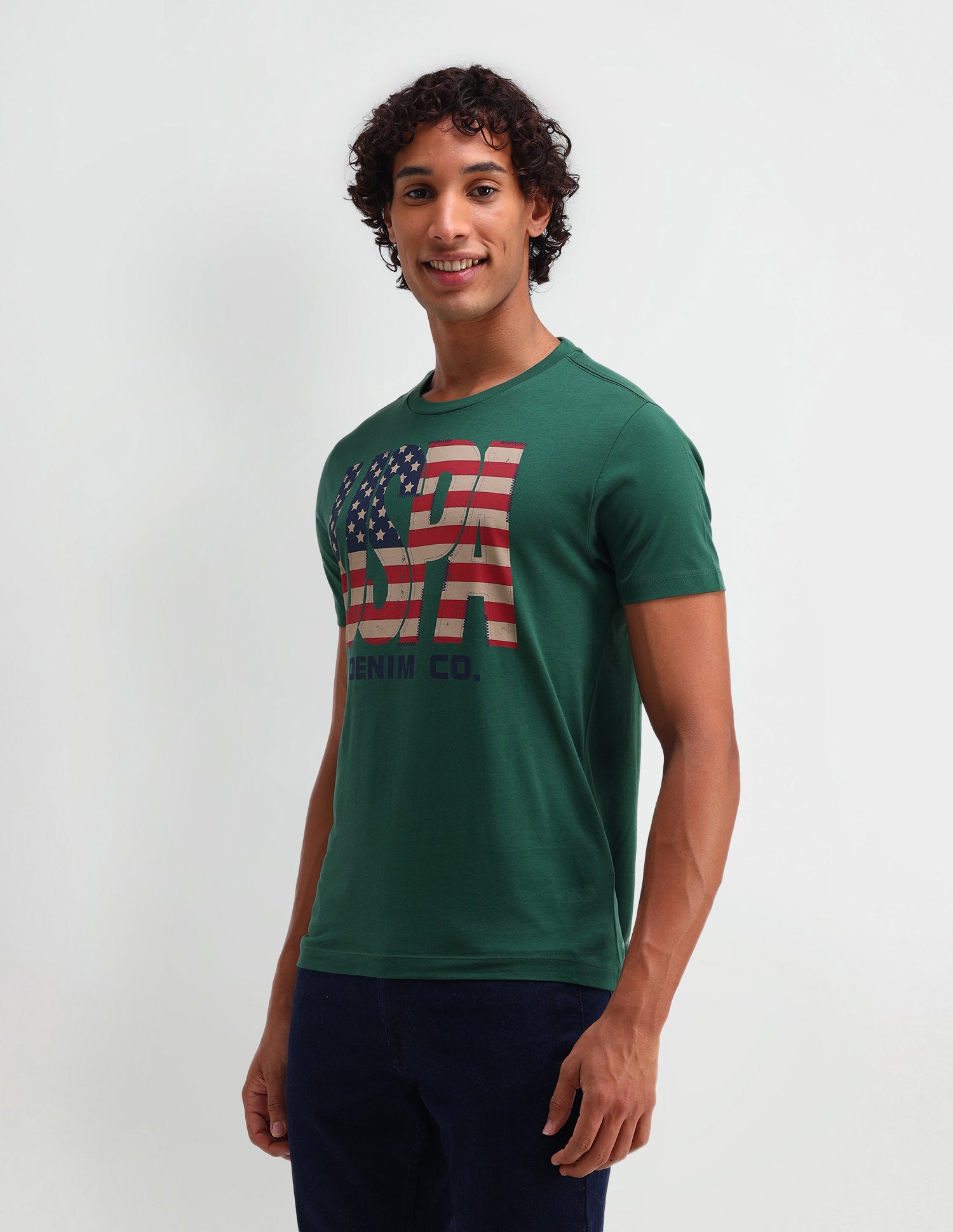 Brand Printed Muscle Fit T-Shirt Dark Green - U.S. Polo Assn. India | Large