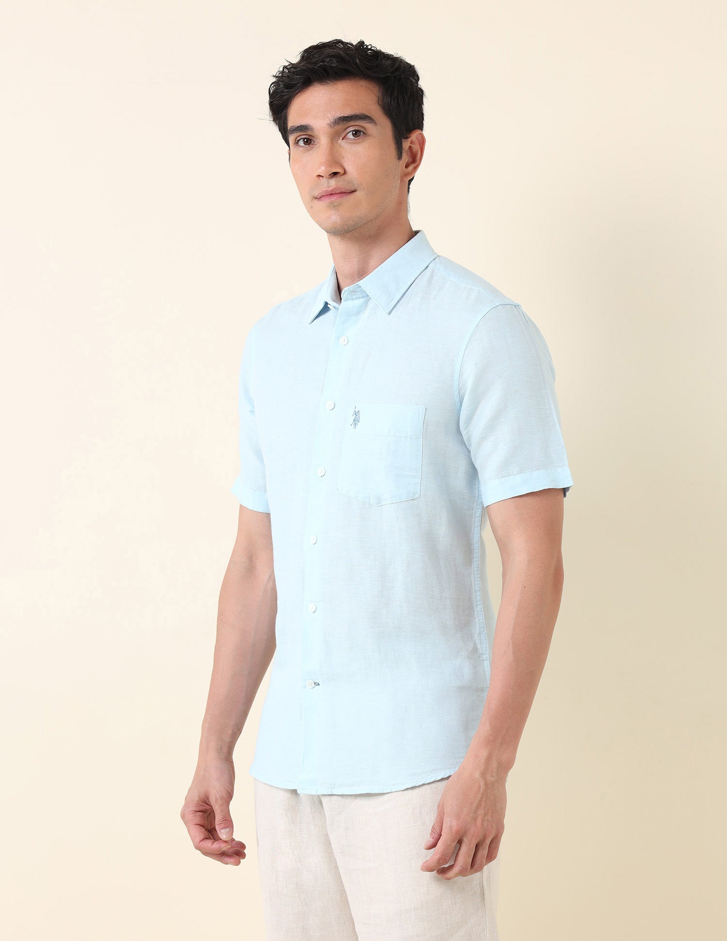 Tailored Fit Solid Shirt Light Blue - U.S. Polo Assn. India | Large