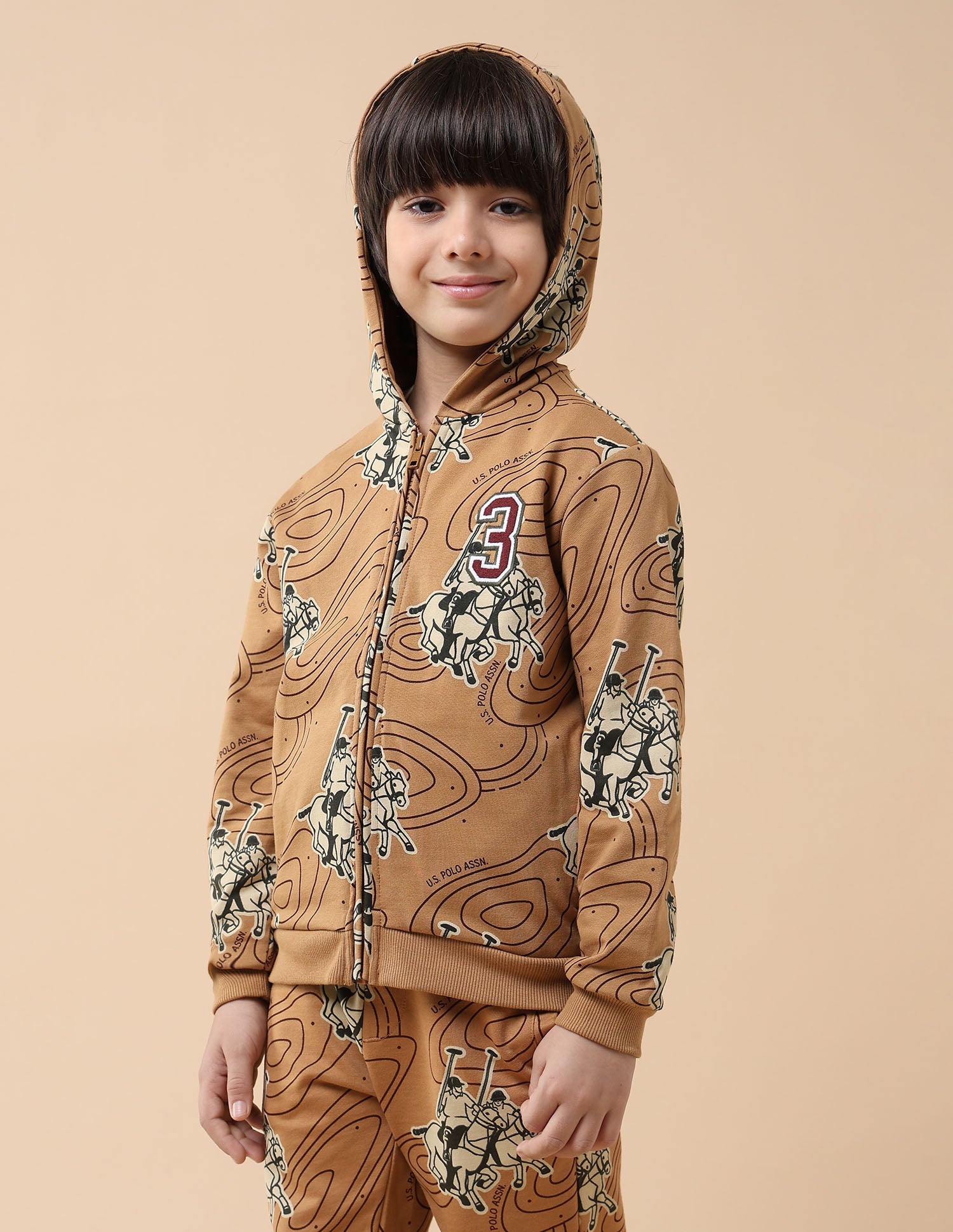 Boys Graphic Brand Printed Regular Fit Sweatshirt Light Brown - U.S. POLO ASSN. | Large