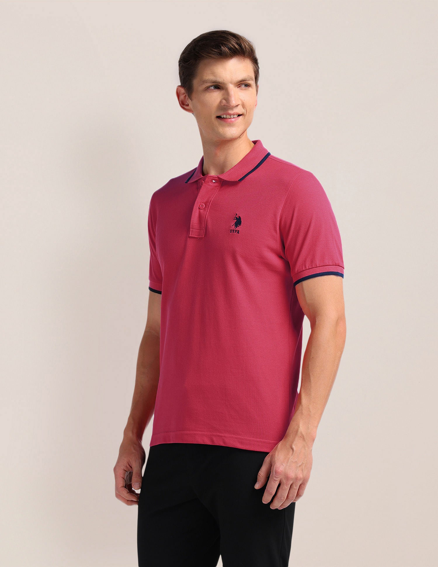 Pure Cotton Slim Fit Polo Shirt Dark Pink - U.S. Polo Assn. India | Large