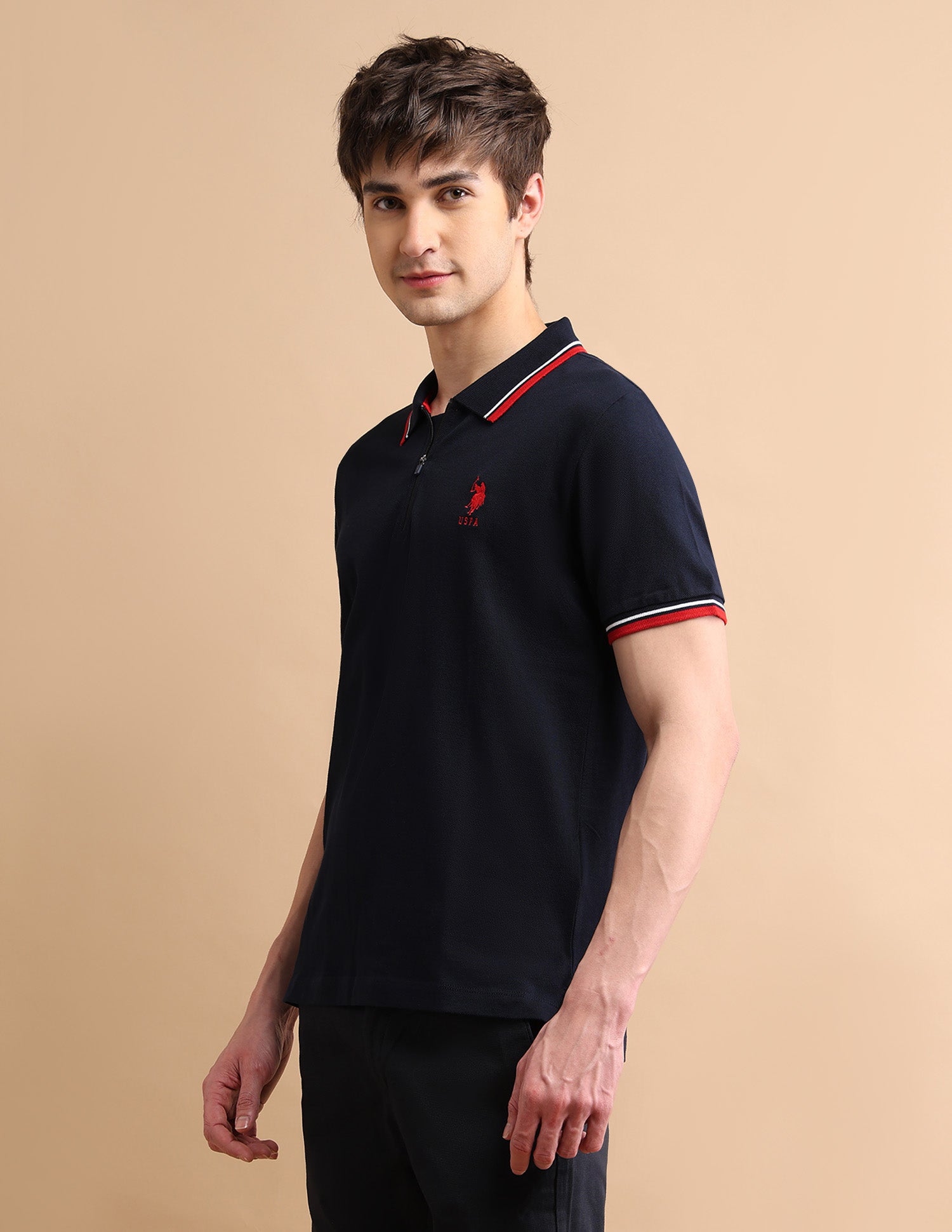 Tipped Zipper Polo Shirt Navy - U.S. POLO ASSN. | Large