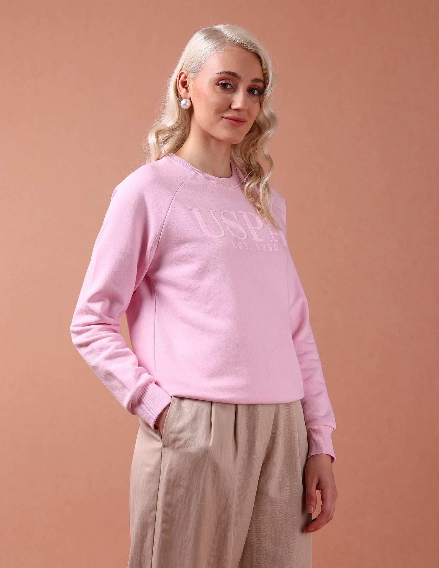 HD Print Raglan Sleeve Sweatshirt Light Pink - U.S. POLO ASSN. | Large