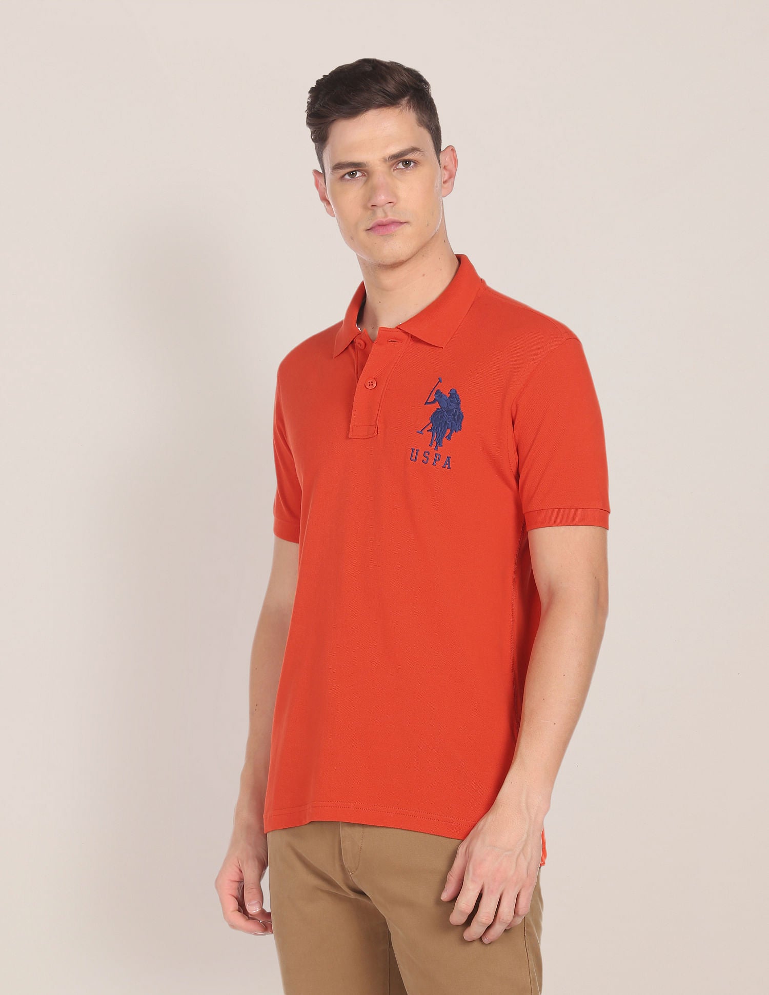 Compact Cotton Logo Polo Shirt Dark Orange - U.S. POLO ASSN. | Large