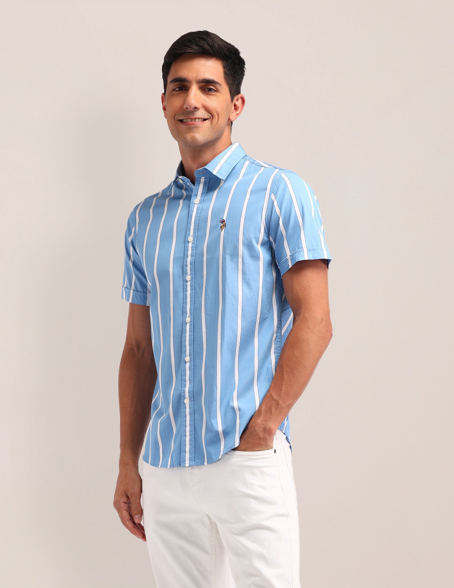 Vertical Striped Regular Fit Shirt Blue - U.S. Polo Assn. India | Large