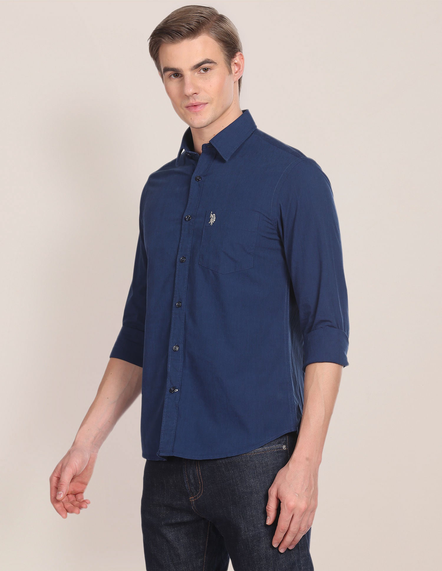 Solid Tailored Fit Shirt Navy - U.S. Polo Assn. India | Large