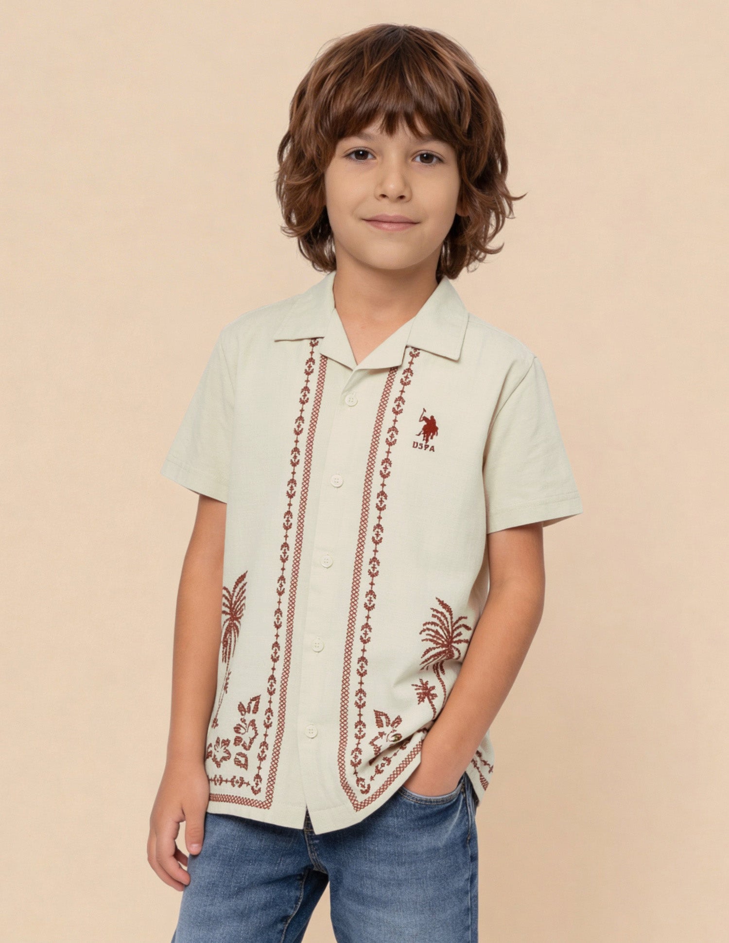 Tropical Printed Regular Fit Shirt Off White - U.S. Polo Assn. India | Large