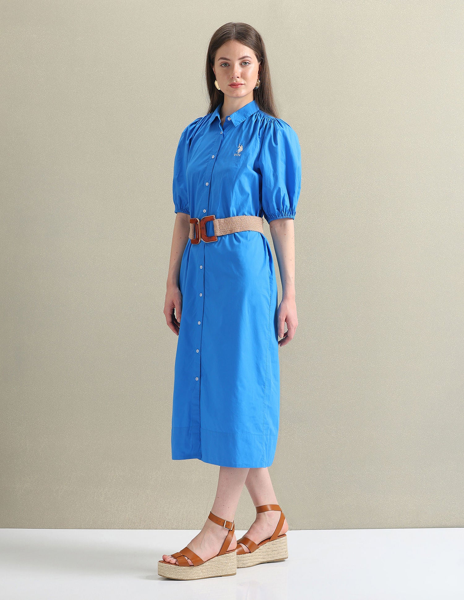 Pure Cotton Relaxed Shirt Dress Blue - U.S. POLO ASSN. | Large