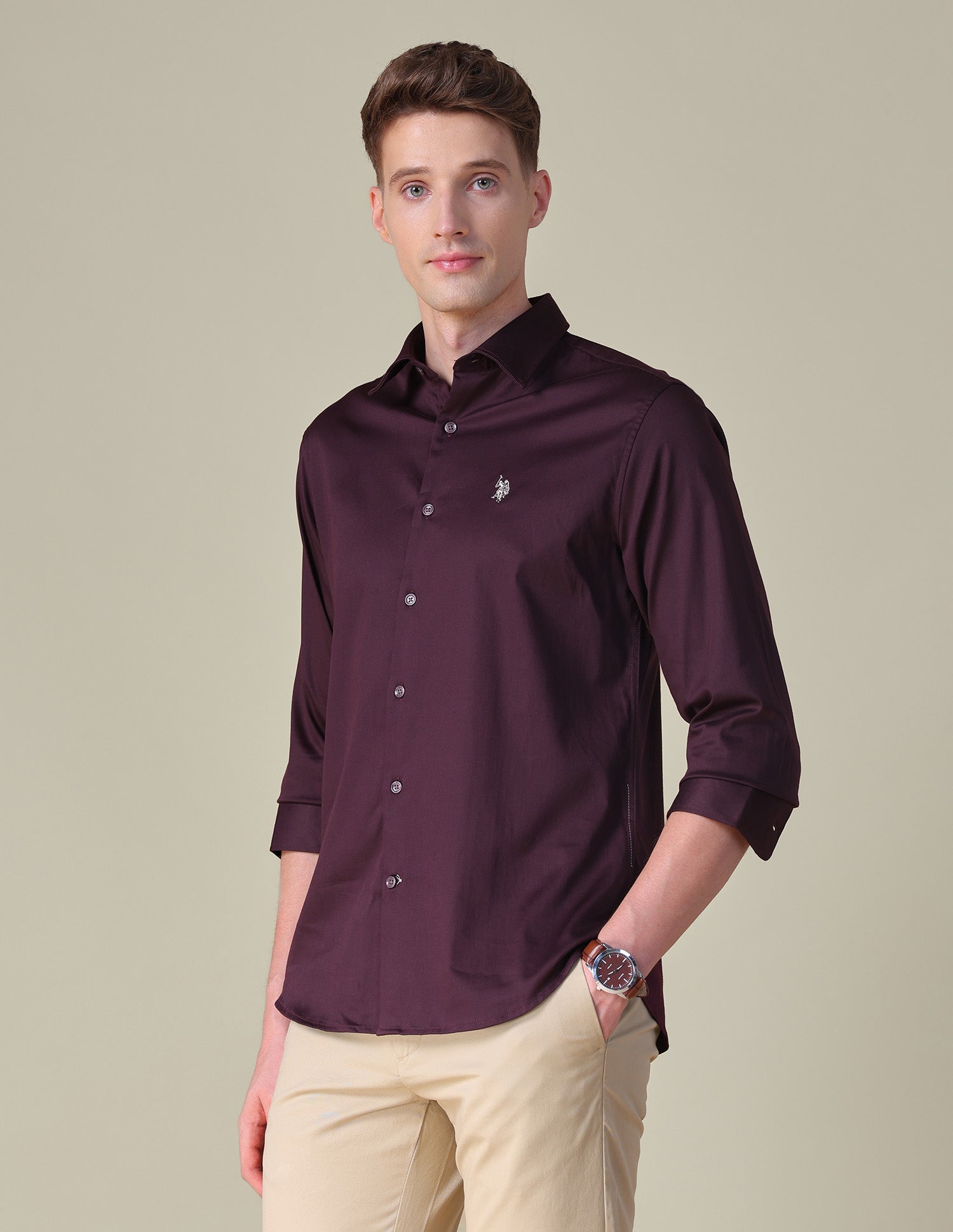 Satin Tailored Fit Shirt Wine - U.S. POLO ASSN. | Large
