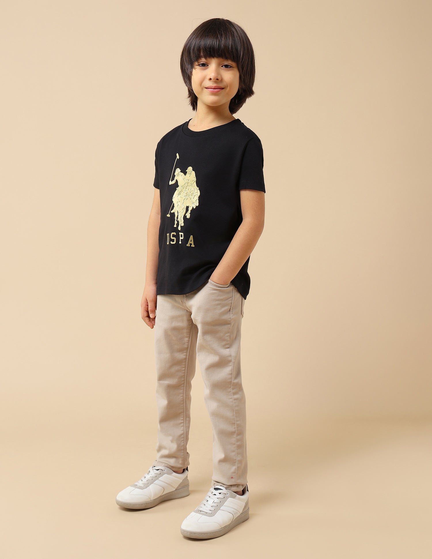 Boys Graphic Brand Embossed Regular Fit T-Shirt Black - U.S. POLO ASSN. | Large