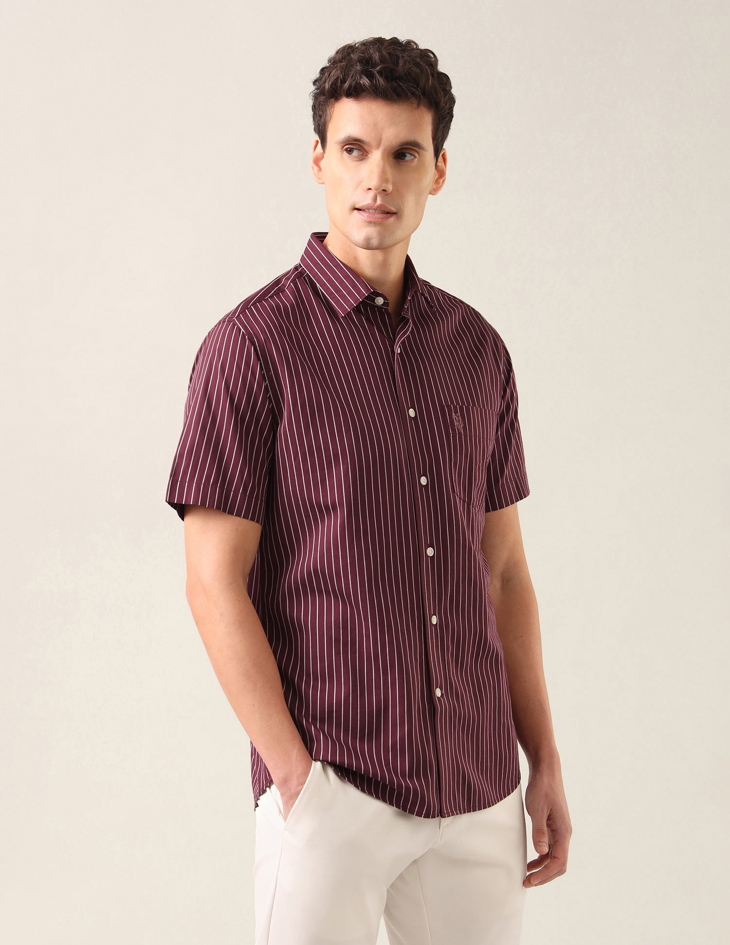 Vertical Striped Tailored Fit Shirt Maroon - U.S. Polo Assn. India | Large