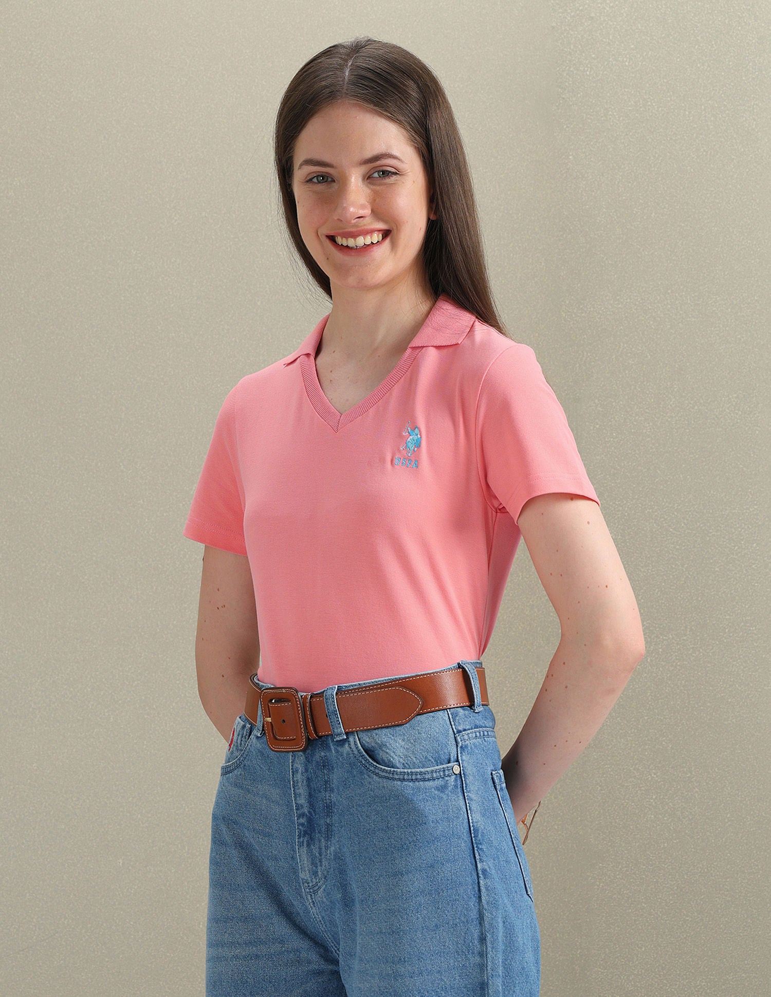 Open Placket Solid Polo Shirt Pink - U.S. POLO ASSN. | Large