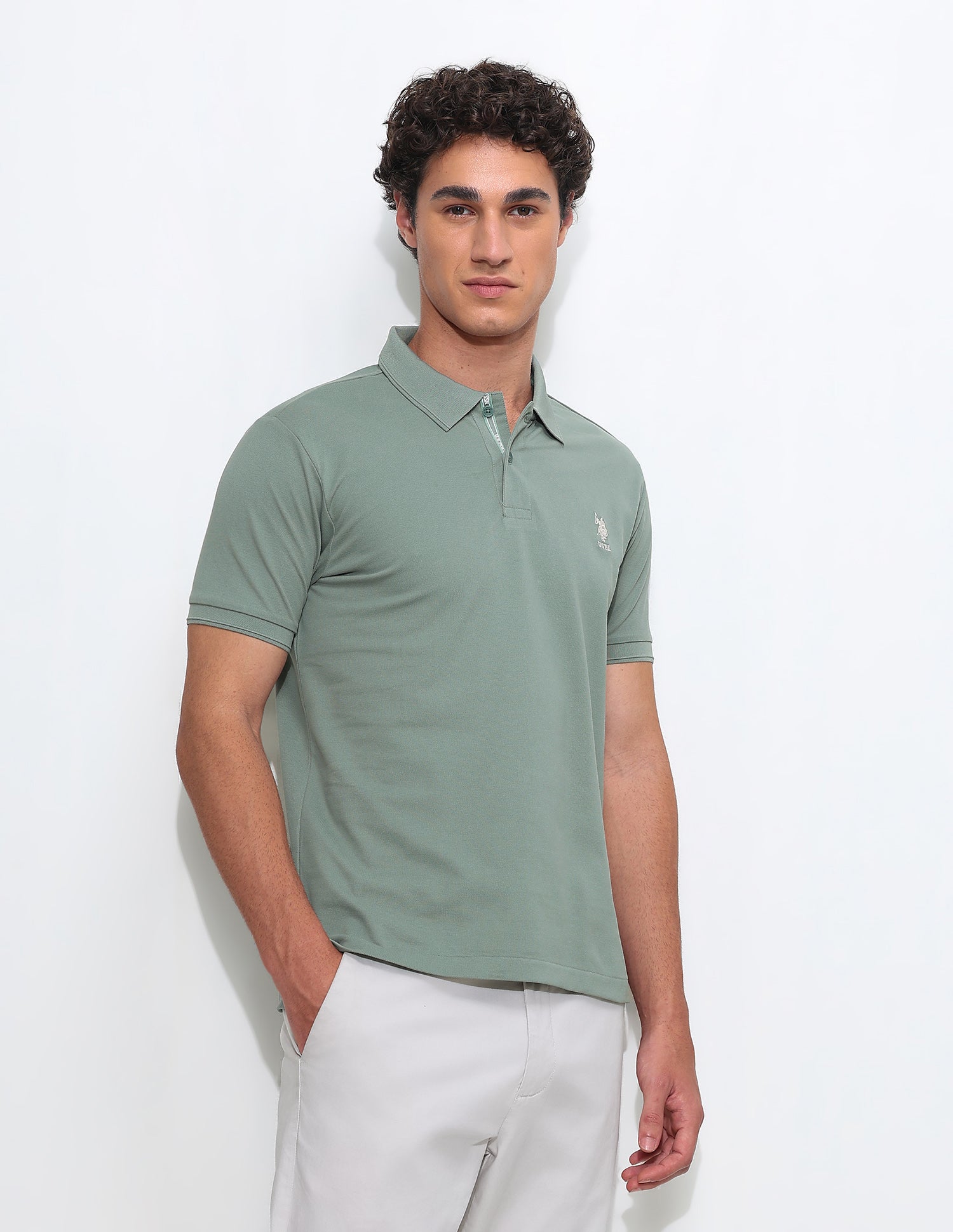 Solid Slim Fit Polo Shirt Green - U.S. Polo Assn. India | Large