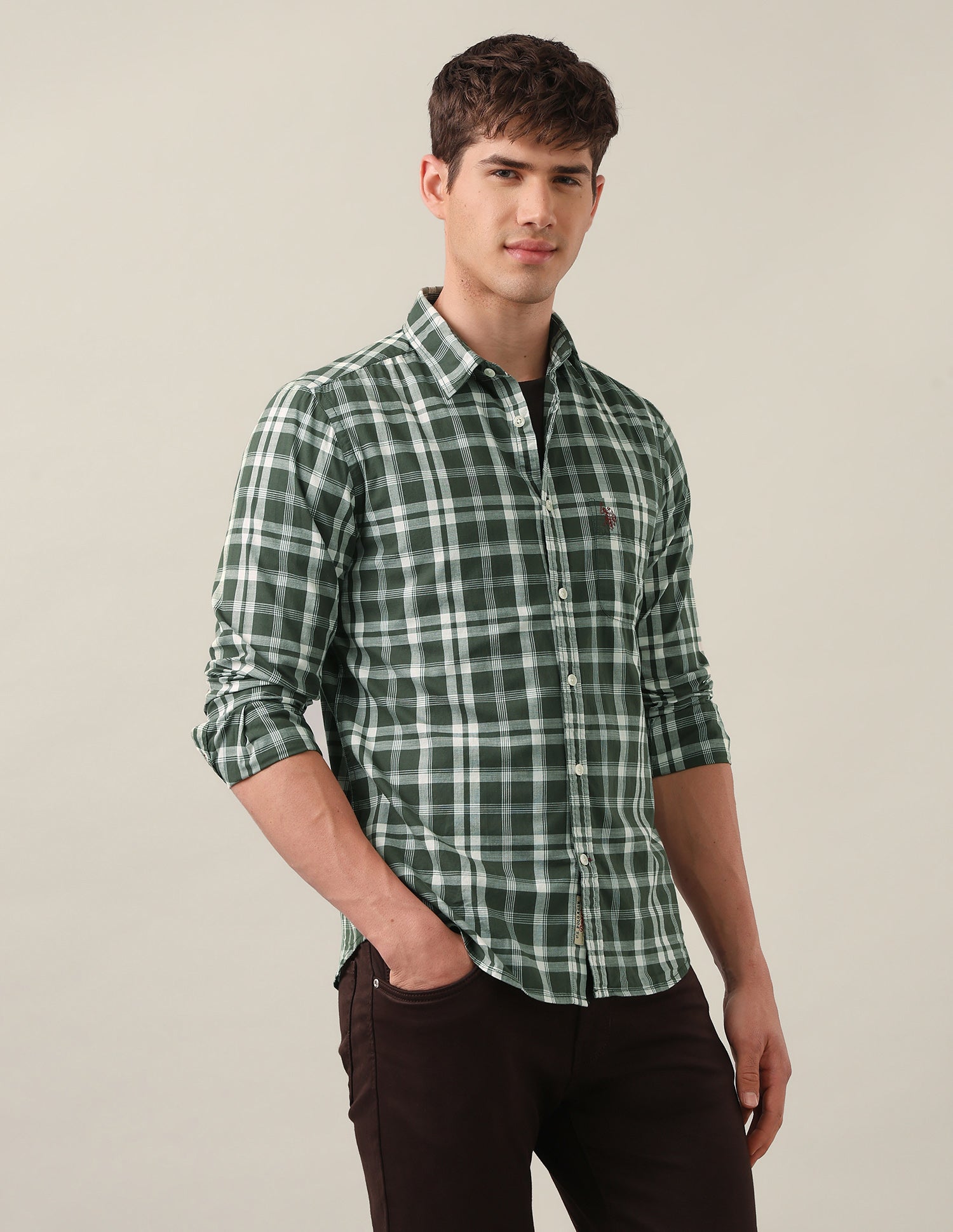 Regular Fit Tartan Checked Shirt Green - U.S. Polo Assn. India | Large