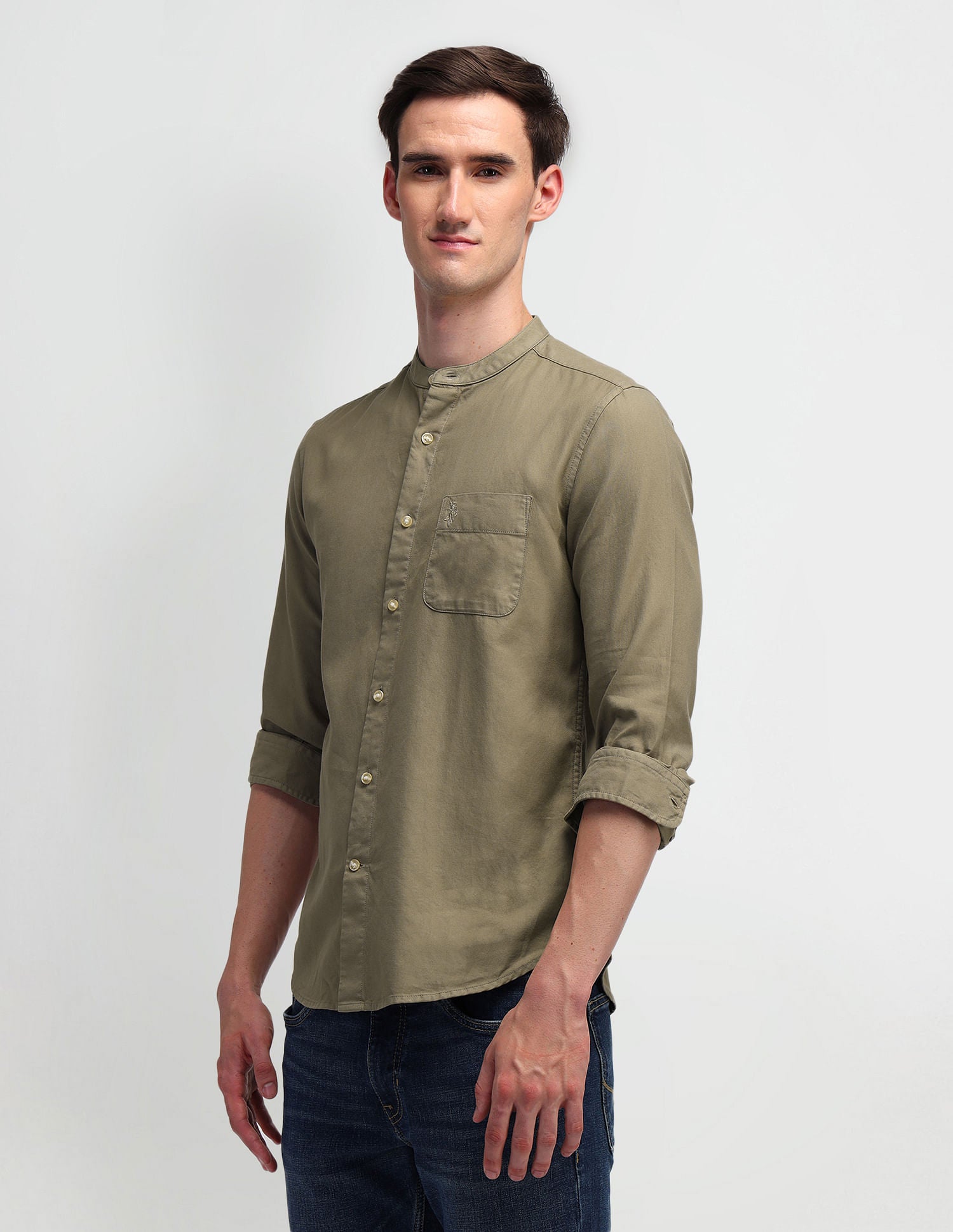 Solid Slim Fit Shirt Khaki - U.S. Polo Assn. India | Large