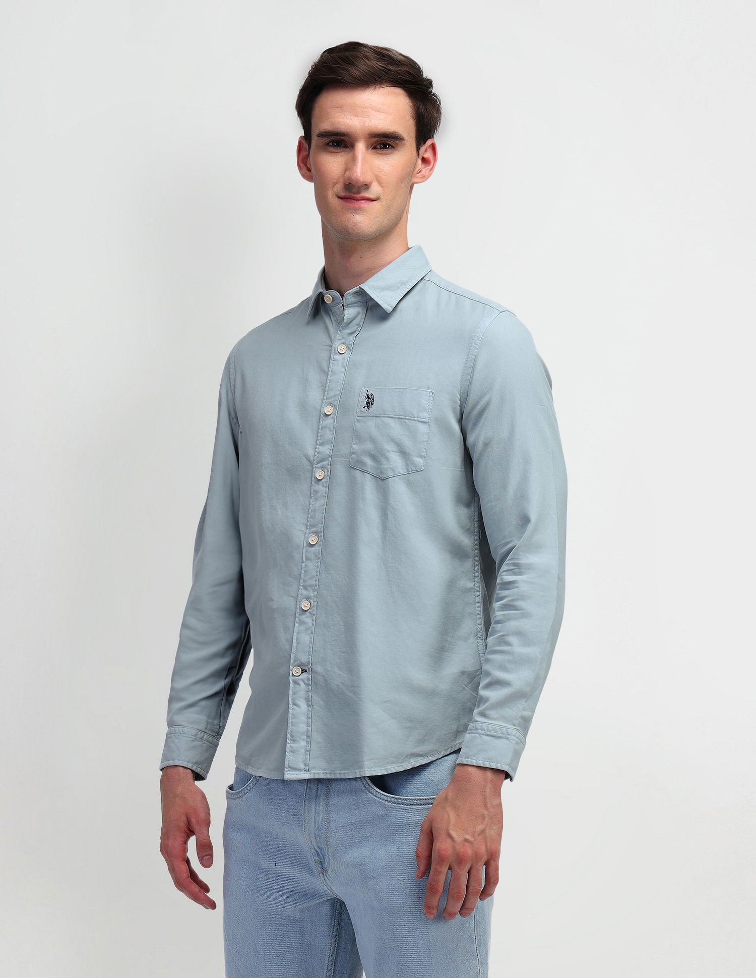 Solid Slim Fit Shirt Light Blue - U.S. Polo Assn. India | Large
